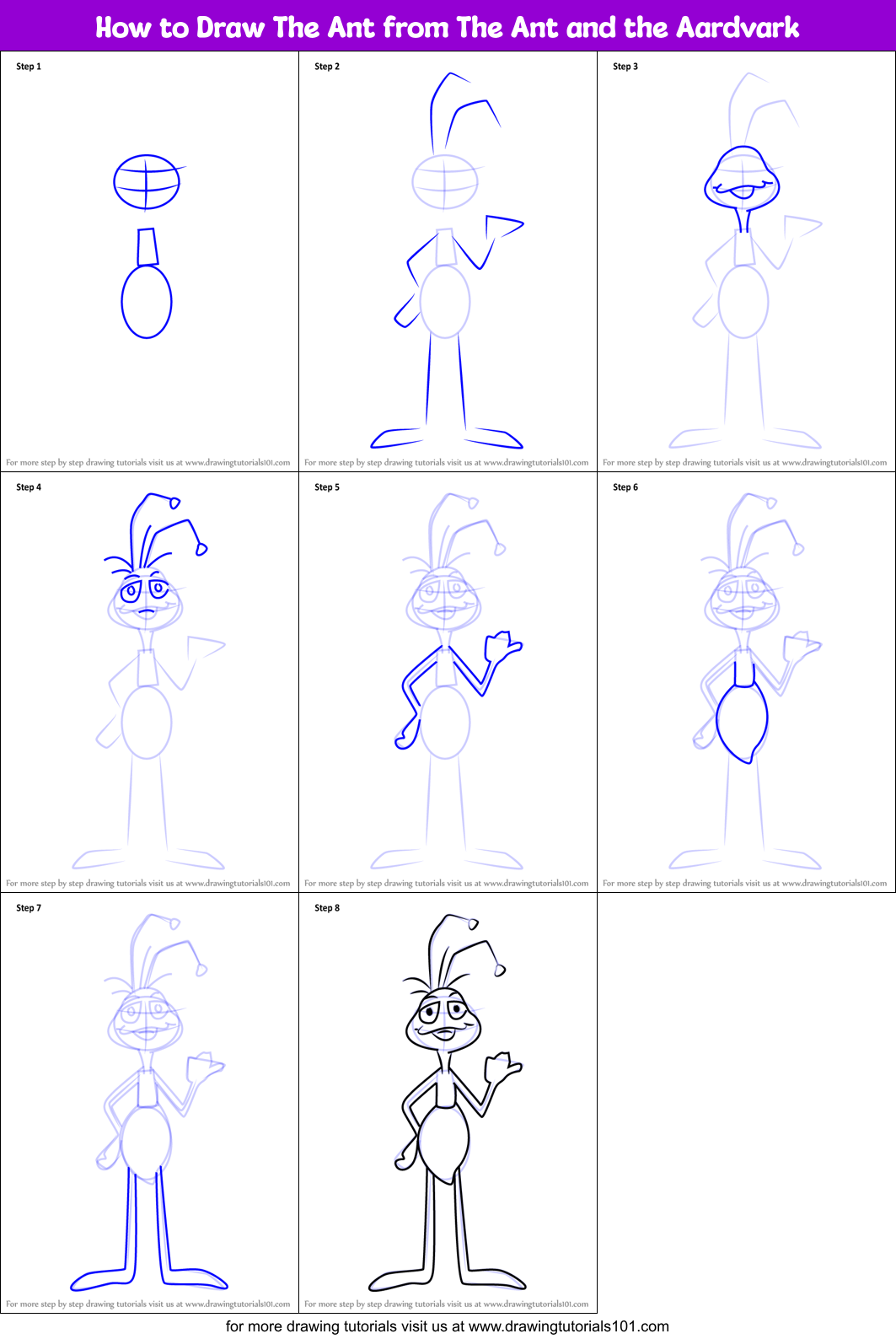 How to Draw The Ant from The Ant and the Aardvark Printable Step by Step