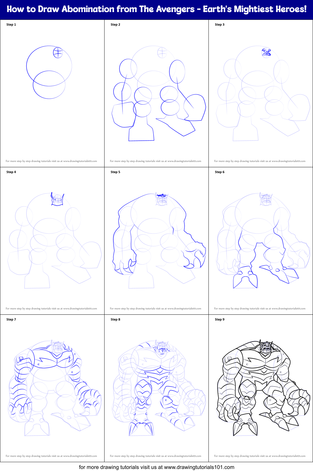 How to Draw Abomination from The Avengers - Earth's Mightiest Heroes! Printable Step by Step