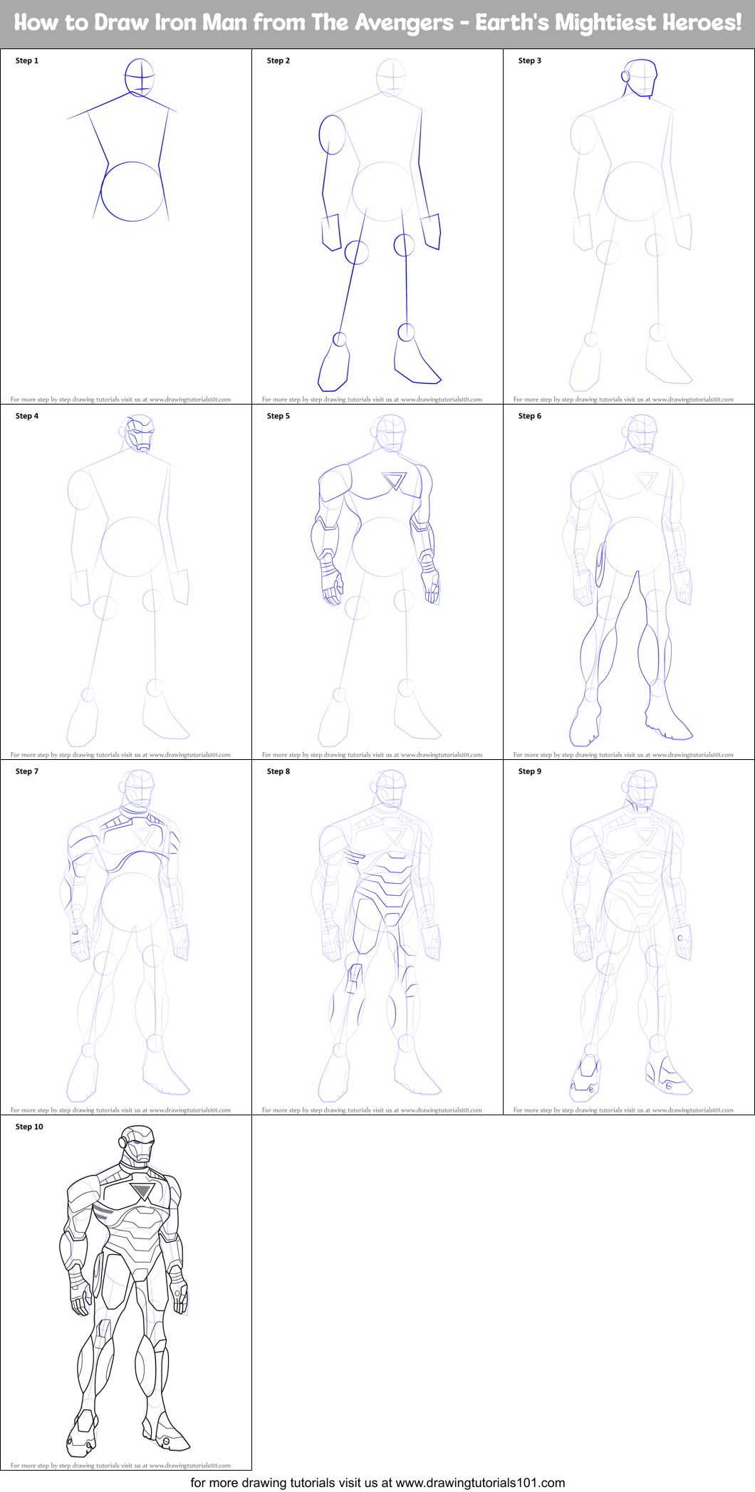 How to Draw Iron Man from The Avengers - Earth's Mightiest Heroes! Printable Step by Step