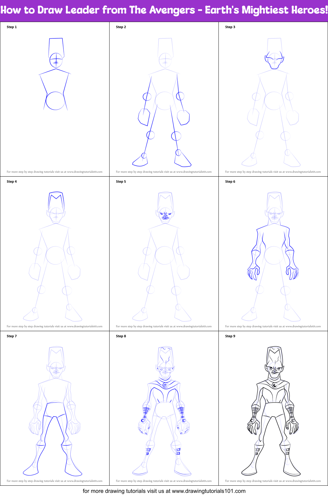 How to Draw Leader from The Avengers - Earth's Mightiest Heroes! Printable Step by Step