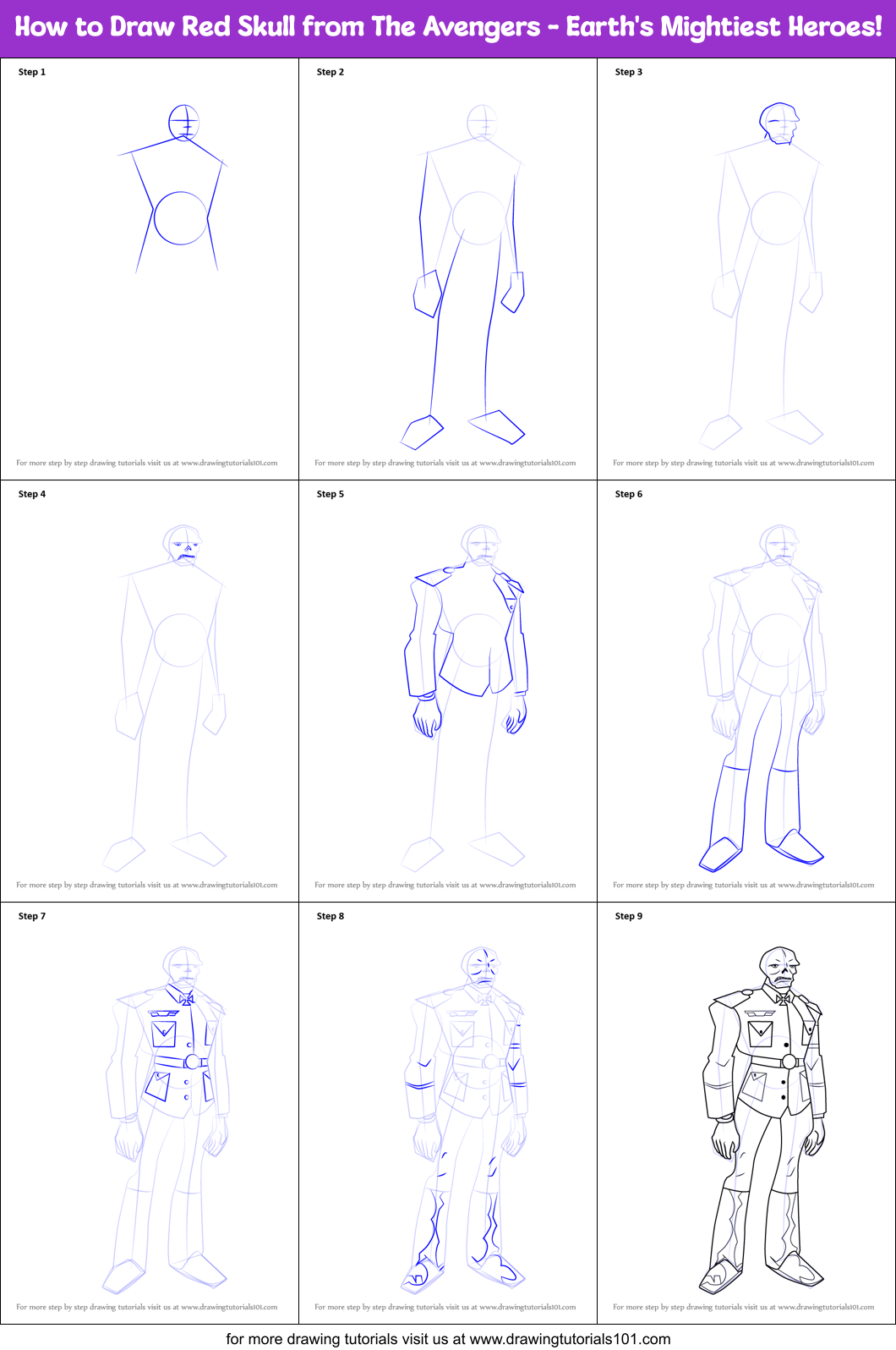 How to Draw Red Skull from The Avengers - Earth's Mightiest Heroes! Printable Step by Step