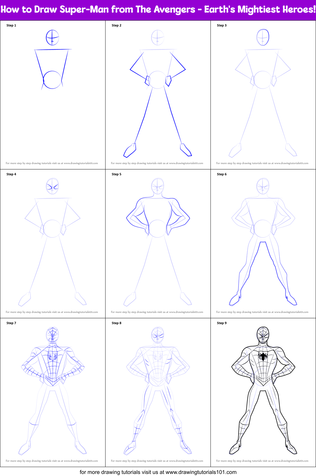 How to Draw Super-Man from The Avengers - Earth's Mightiest Heroes! Printable Step by Step