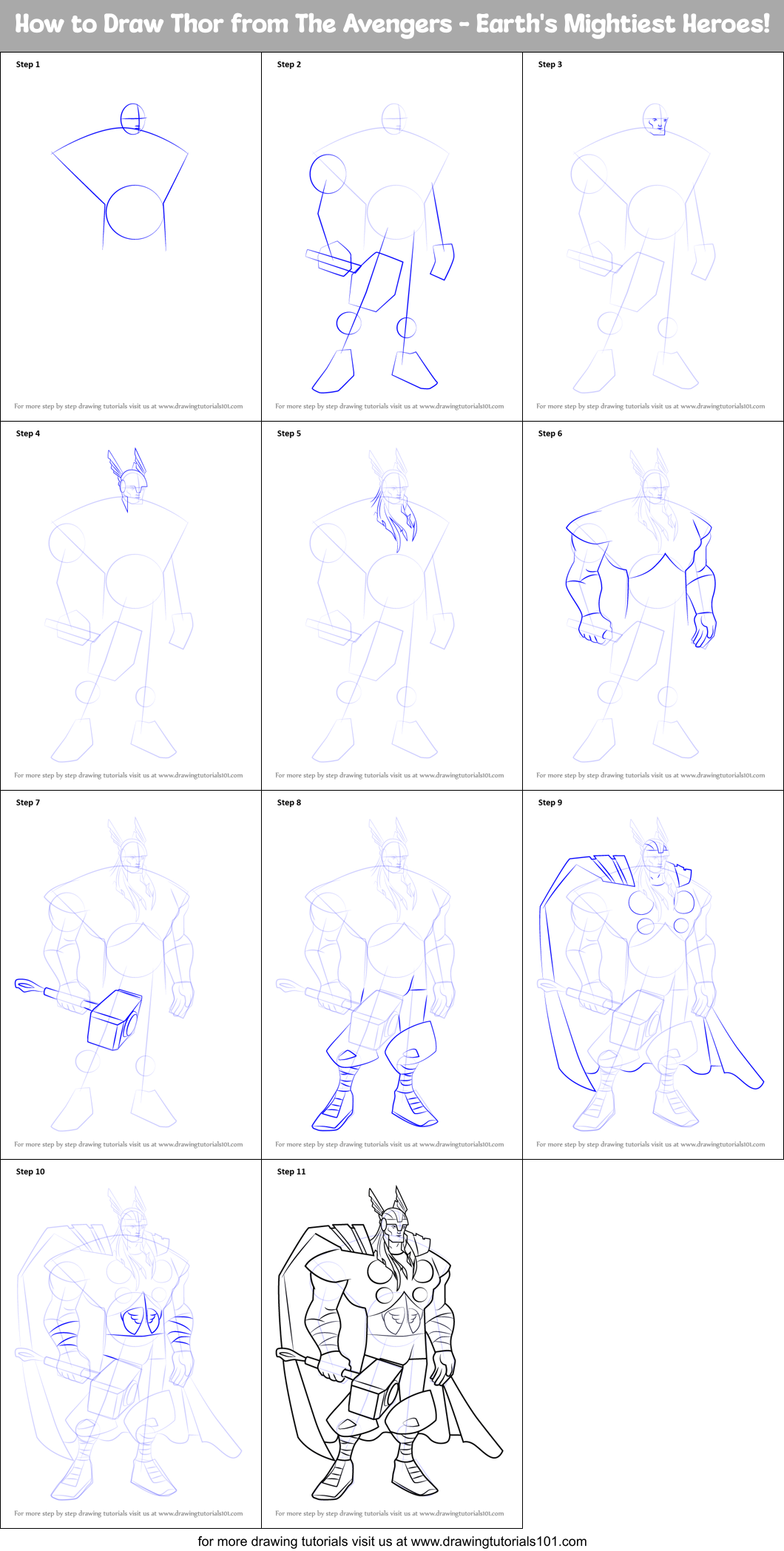 How to Draw Thor from The Avengers - Earth's Mightiest Heroes! Printable Step by Step