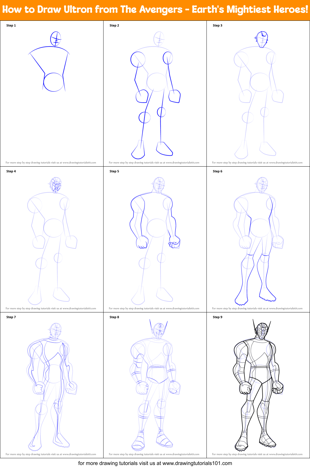 How to Draw Ultron from The Avengers - Earth's Mightiest Heroes! Printable Step by Step