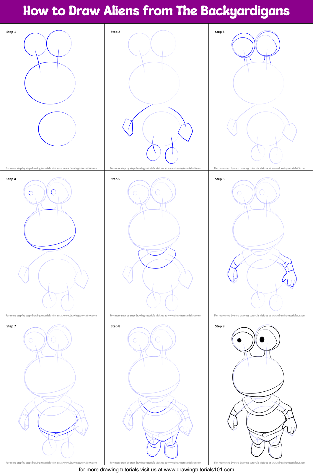 How to Draw Aliens from The Backyardigans Printable Step by Step