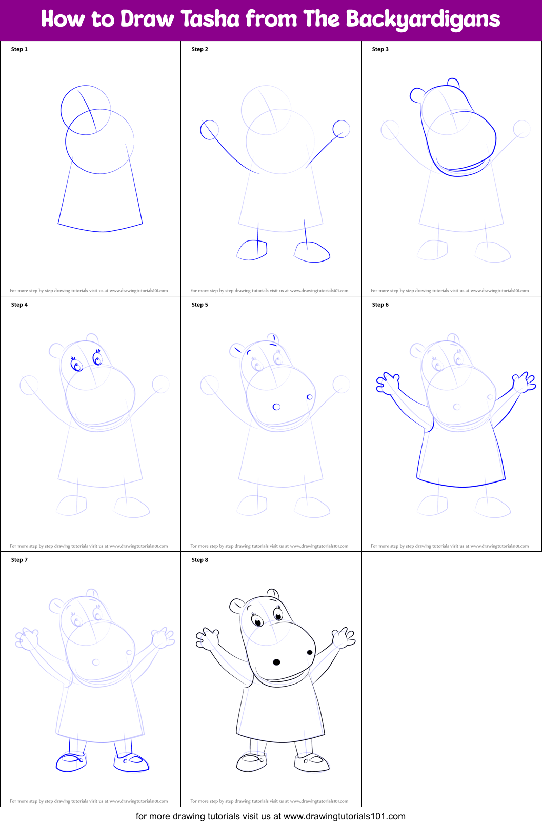How to Draw Tasha from The Backyardigans Printable Step by Step
