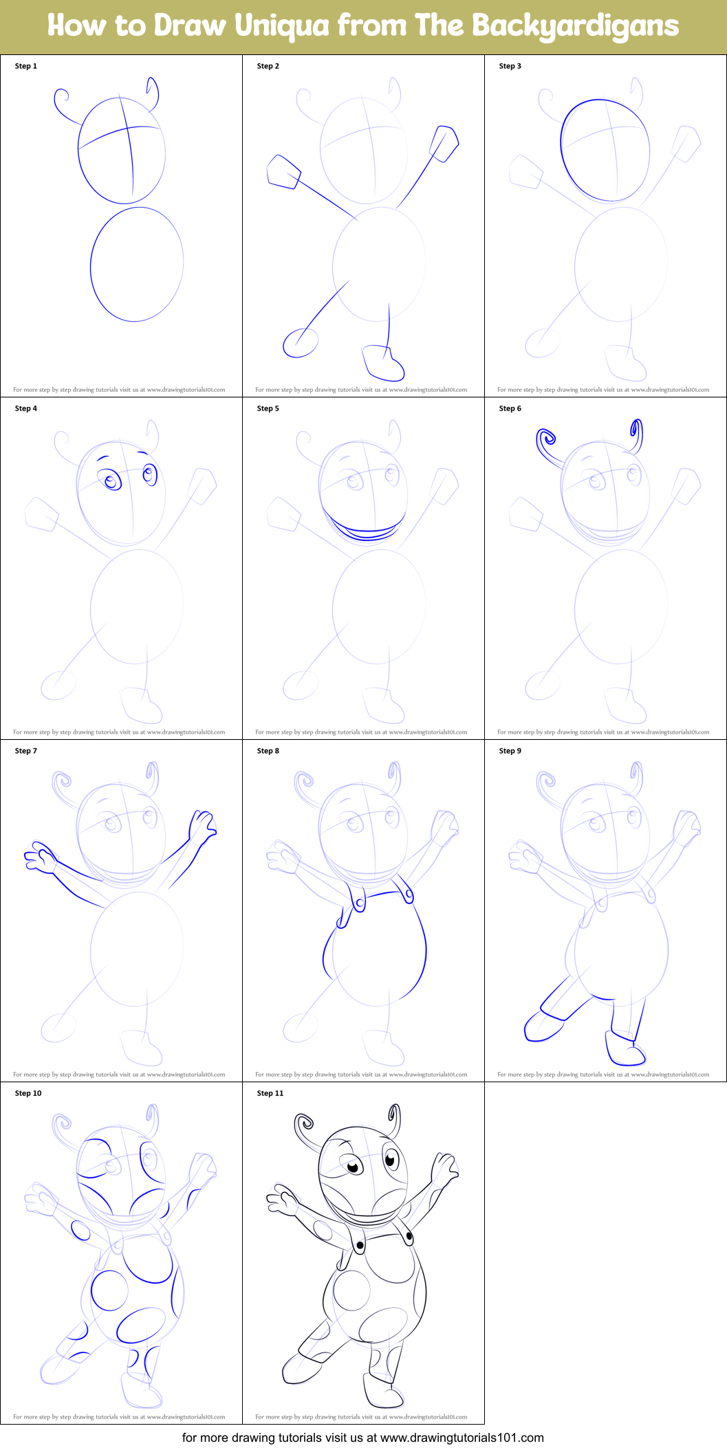 How to Draw Uniqua from The Backyardigans Printable Step by Step