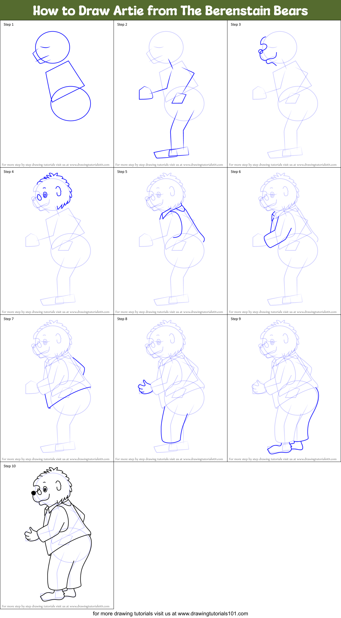How to Draw Artie from The Berenstain Bears Printable Step by Step