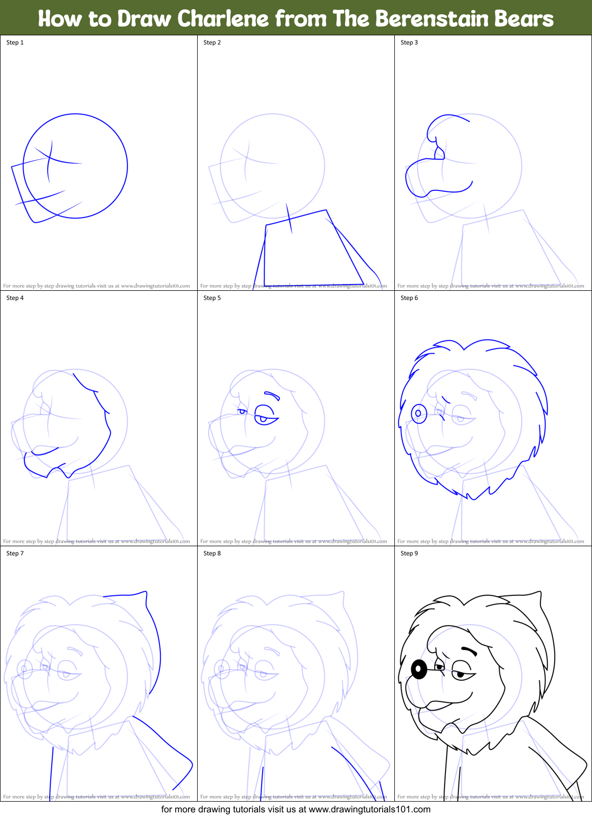 How to Draw Charlene from The Berenstain Bears Printable Step by Step