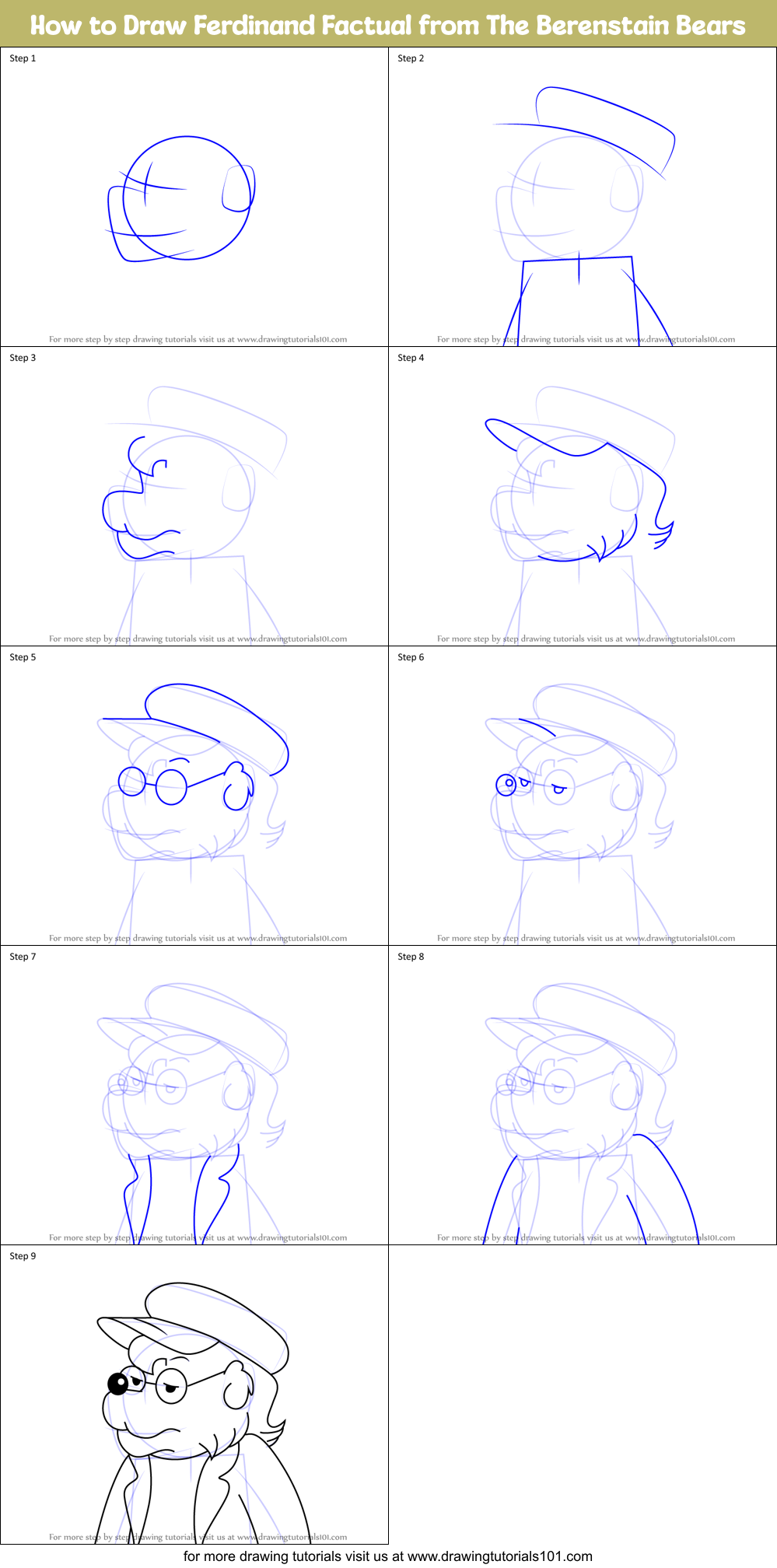 How to Draw Ferdinand Factual from The Berenstain Bears Printable Step by Step