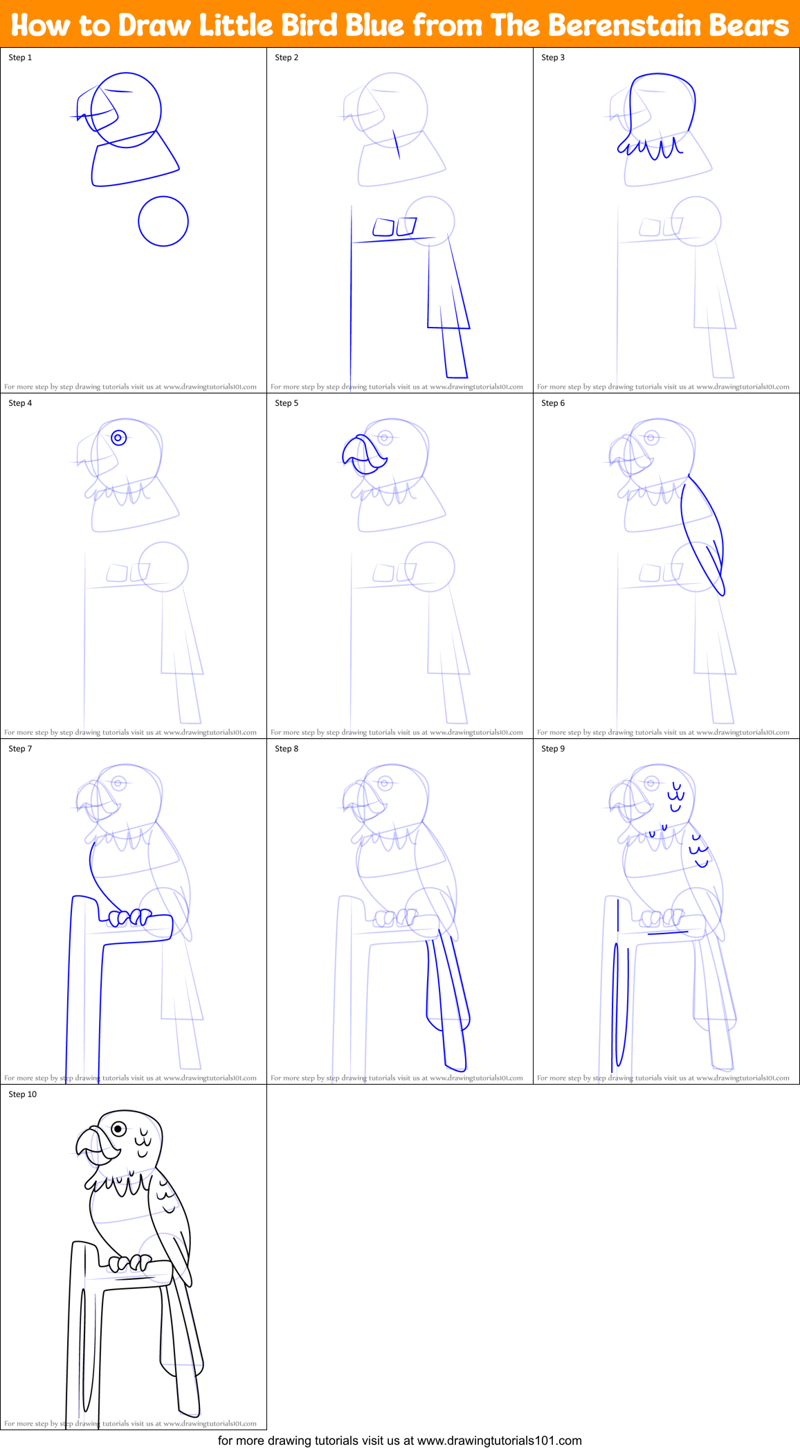 How to Draw Little Bird Blue from The Berenstain Bears Printable Step by Step