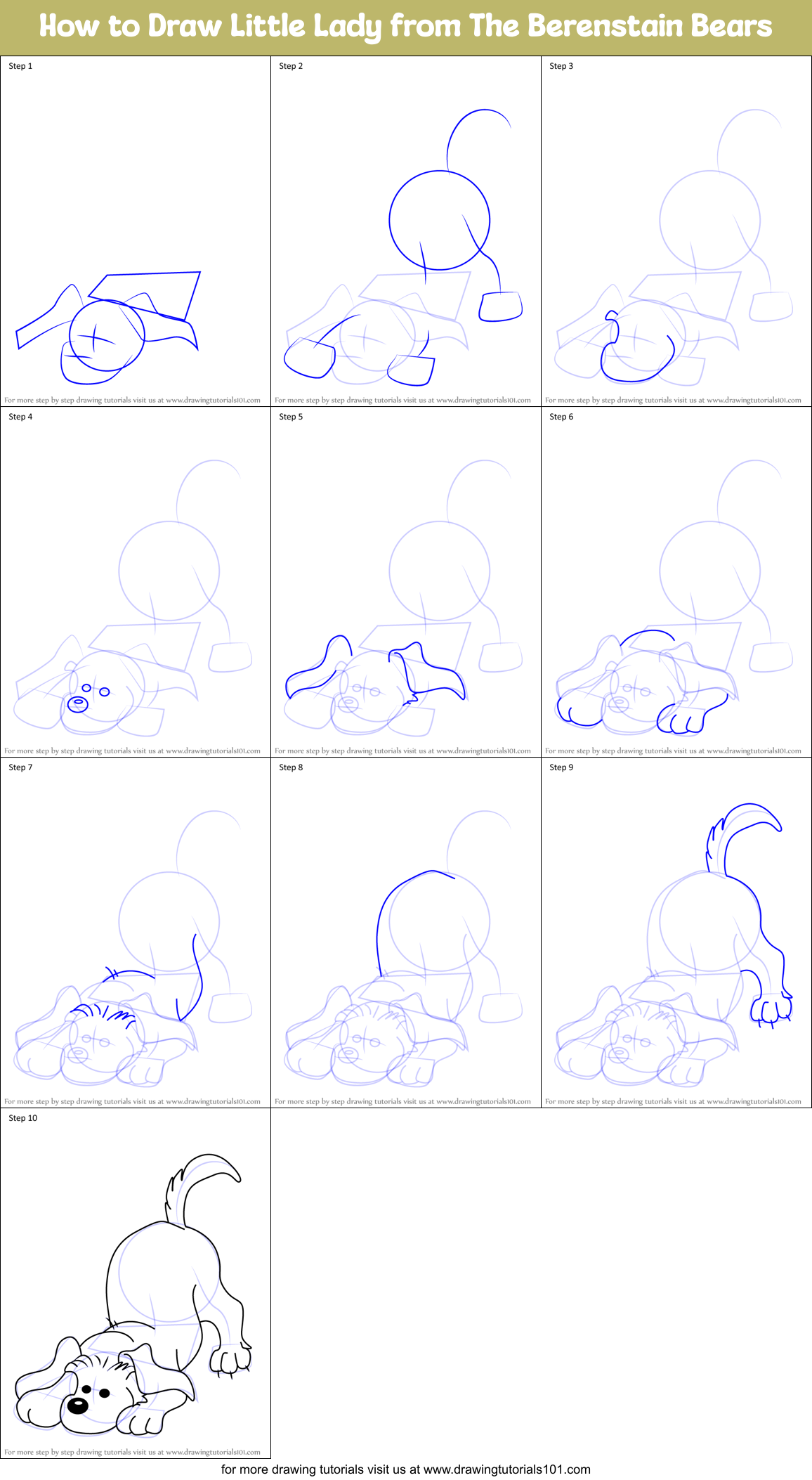 How to Draw Little Lady from The Berenstain Bears Printable Step by Step