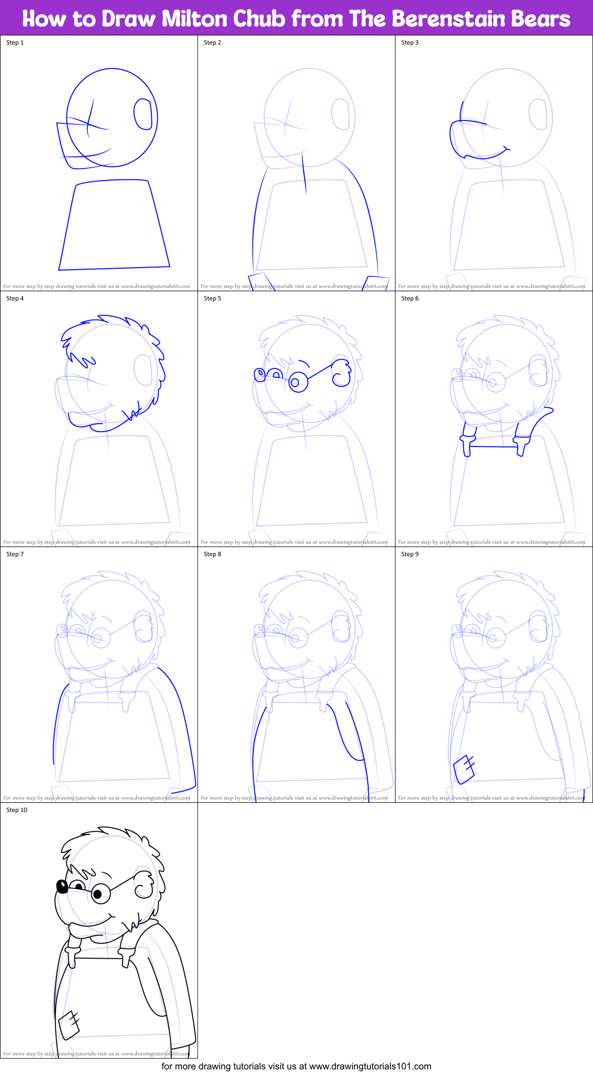 How to Draw Milton Chub from The Berenstain Bears Printable Step by Step