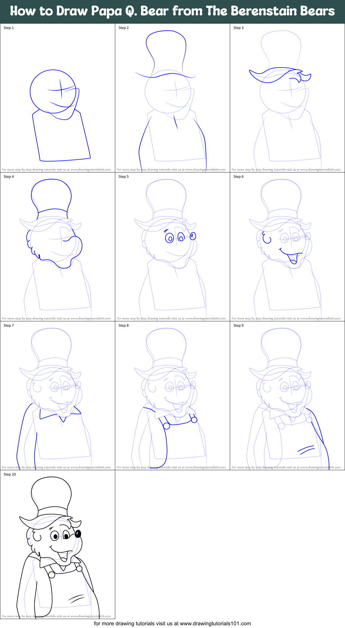 How to Draw Papa Q. Bear from The Berenstain Bears Printable Step by Step