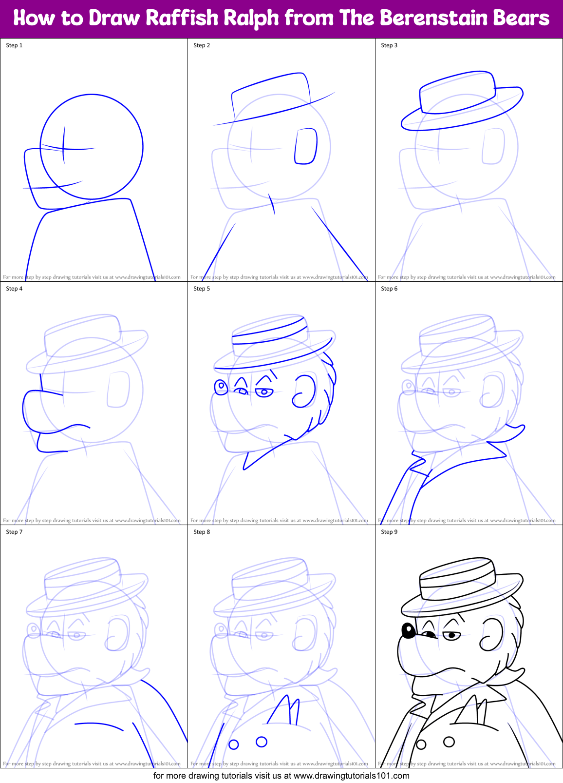How to Draw Raffish Ralph from The Berenstain Bears Printable Step by Step