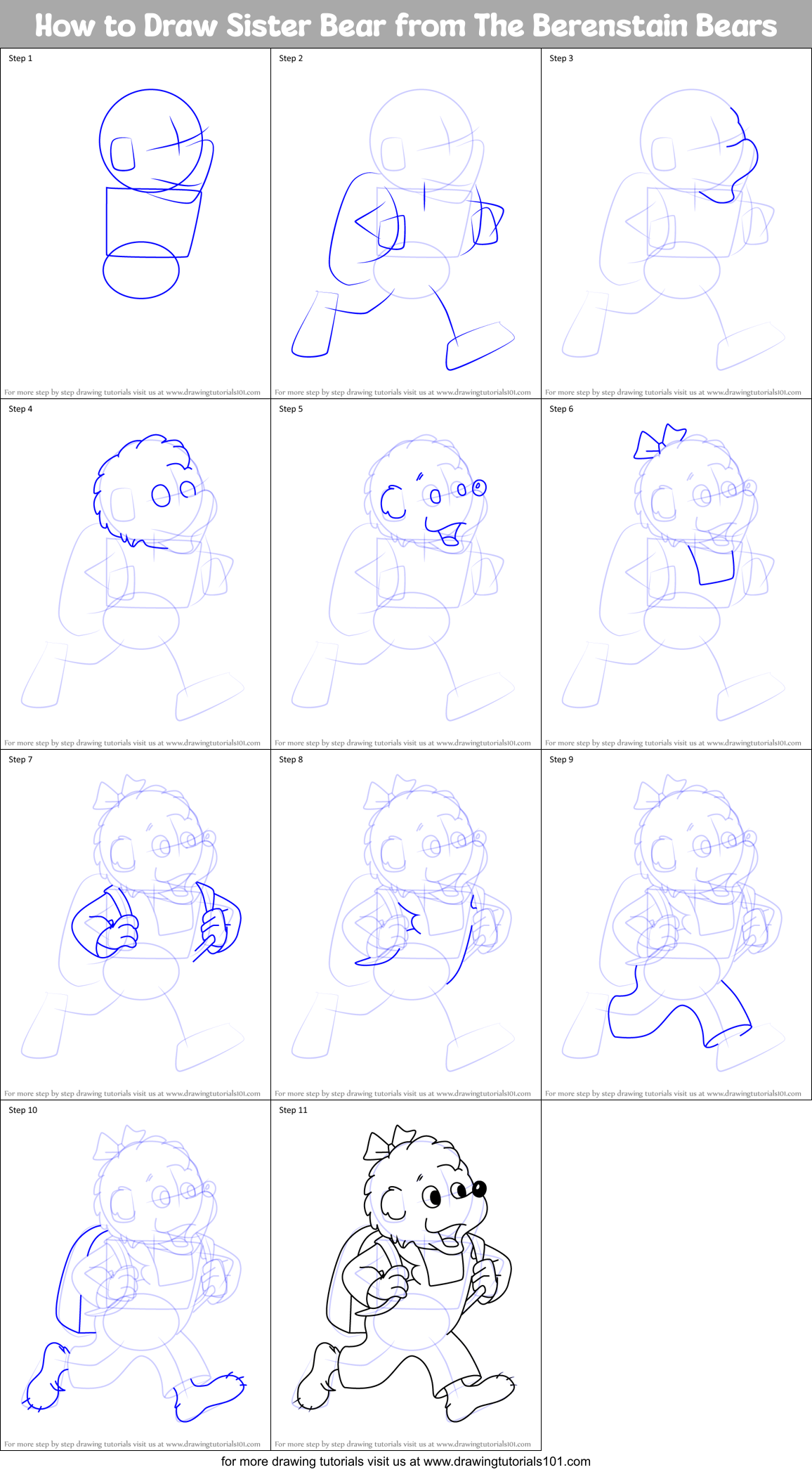 How to Draw Sister Bear from The Berenstain Bears Printable Step by Step