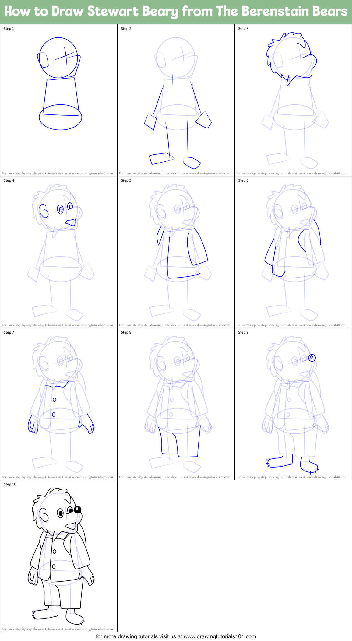 How to Draw Stewart Beary from The Berenstain Bears Printable Step by Step