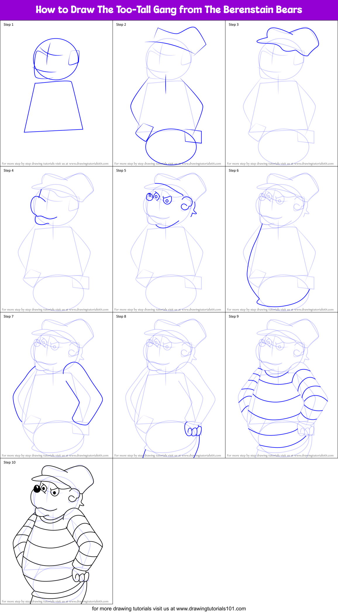 How to Draw The Too-Tall Gang from The Berenstain Bears Printable Step by Step