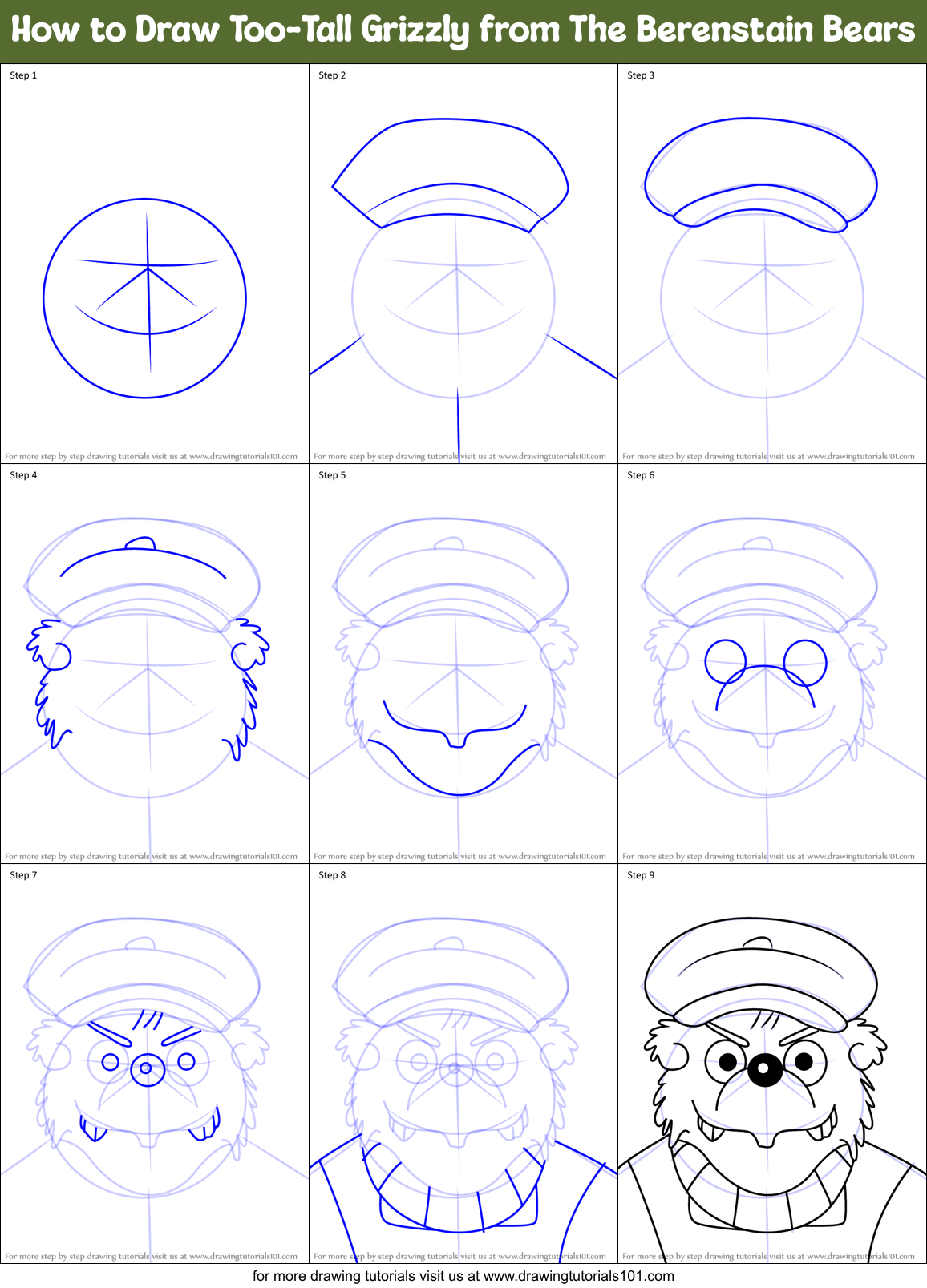 How to Draw Too-Tall Grizzly from The Berenstain Bears Printable Step by Step