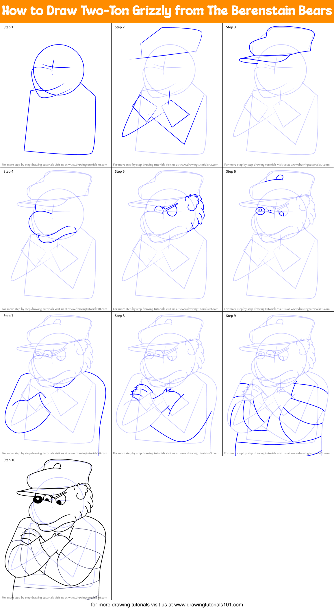 How to Draw Two-Ton Grizzly from The Berenstain Bears Printable Step by Step