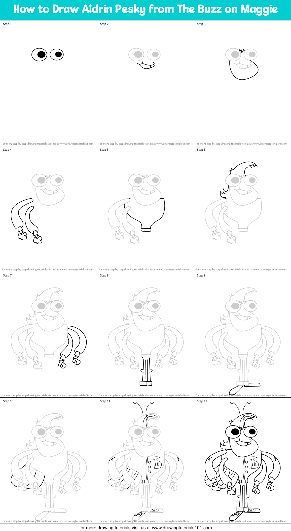 How to Draw Aldrin Pesky from The Buzz on Maggie Printable Step by Step