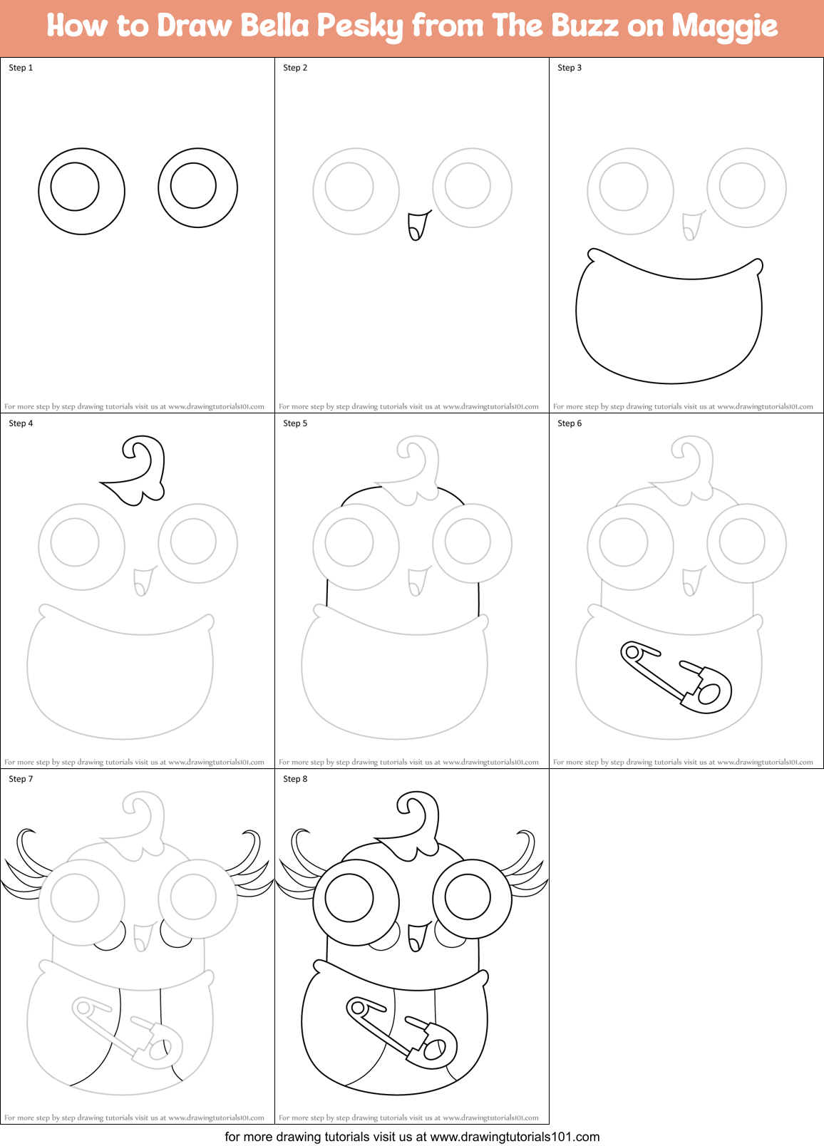How to Draw Bella Pesky from The Buzz on Maggie Printable Step by Step