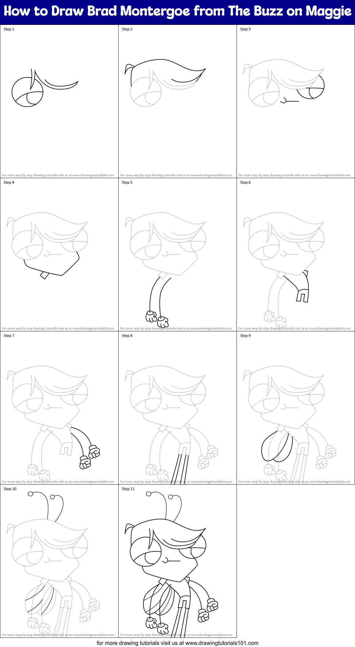 How to Draw Brad Montergoe from The Buzz on Maggie Printable Step by Step