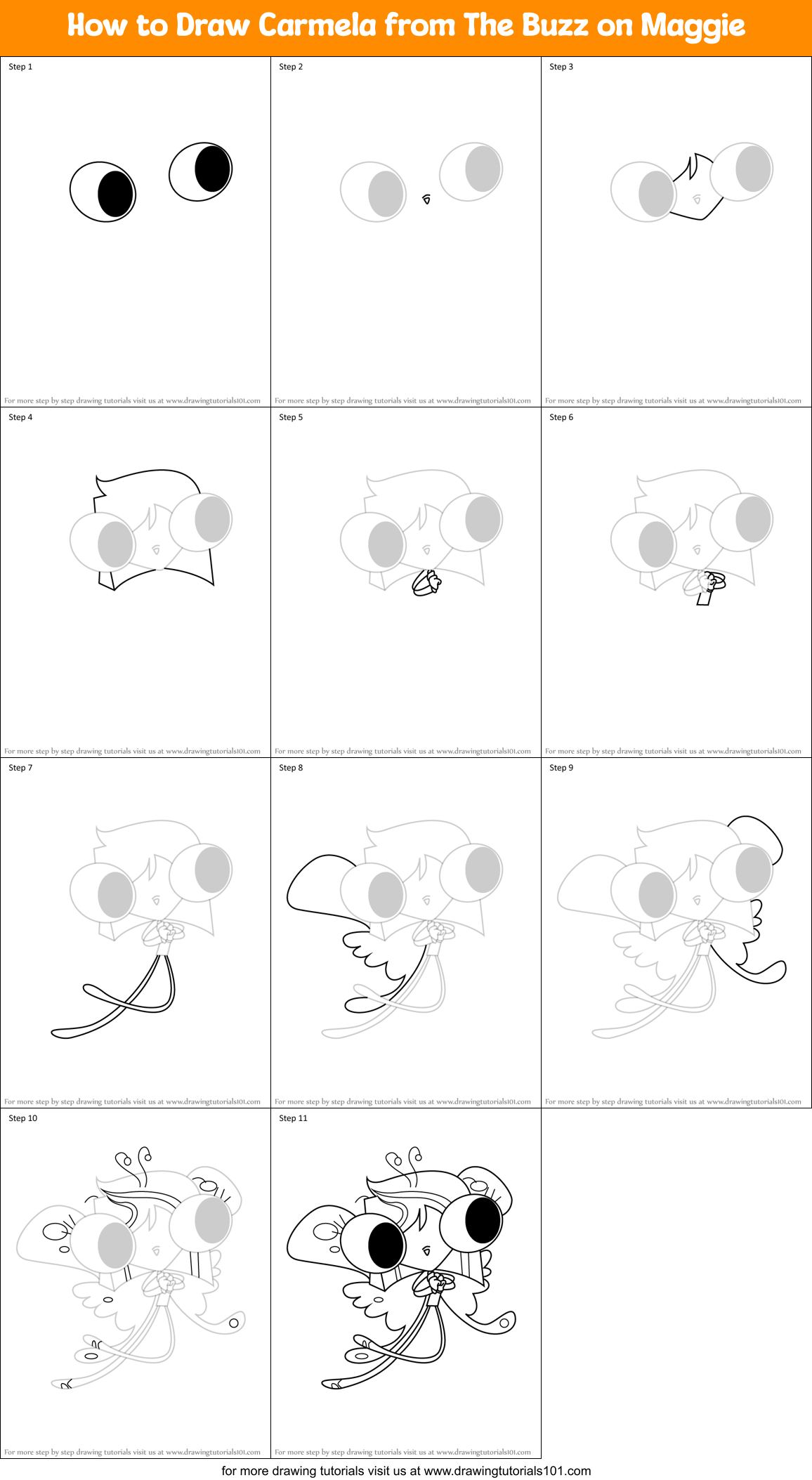 How to Draw Carmela from The Buzz on Maggie Printable Step by Step