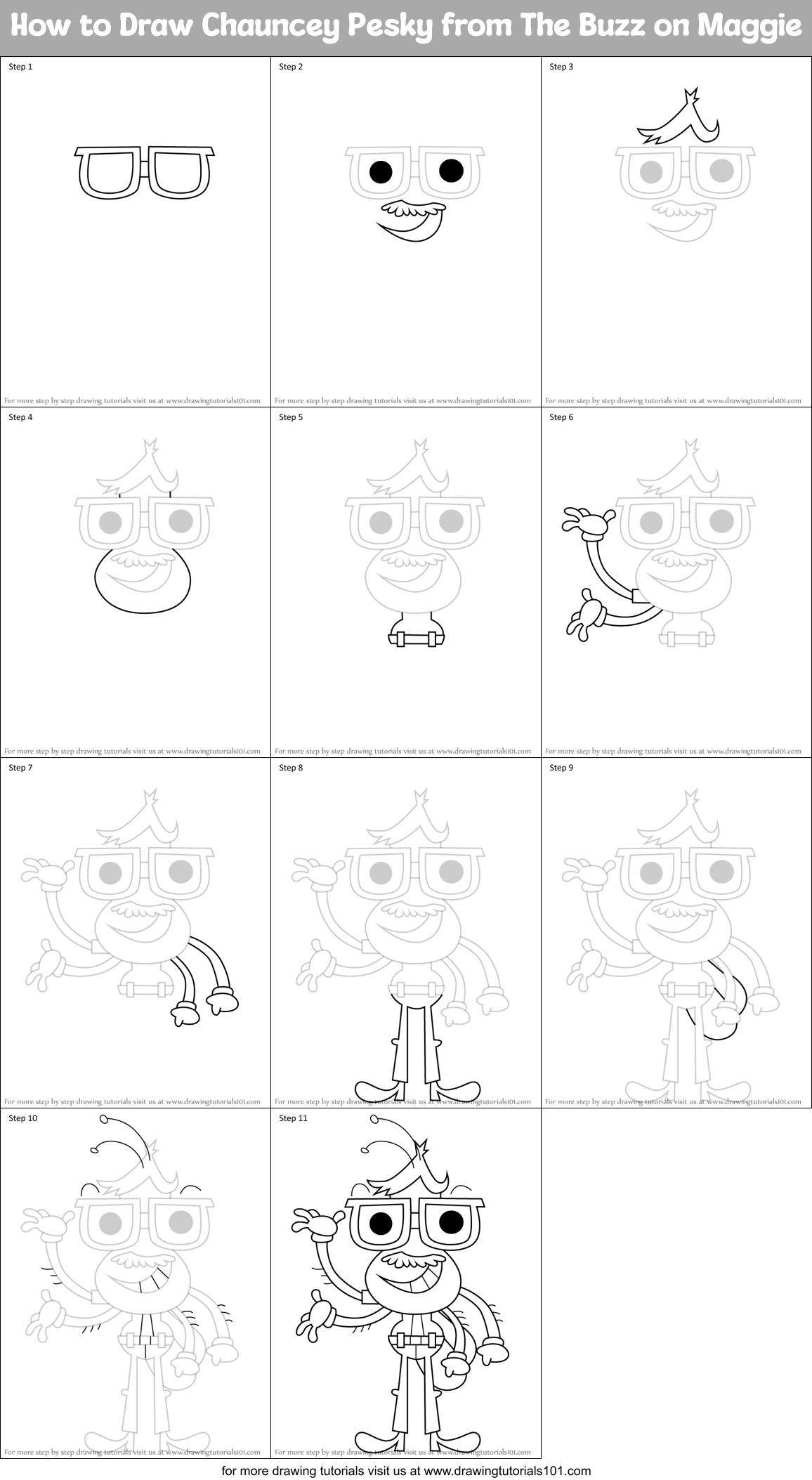How to Draw Chauncey Pesky from The Buzz on Maggie Printable Step by Step