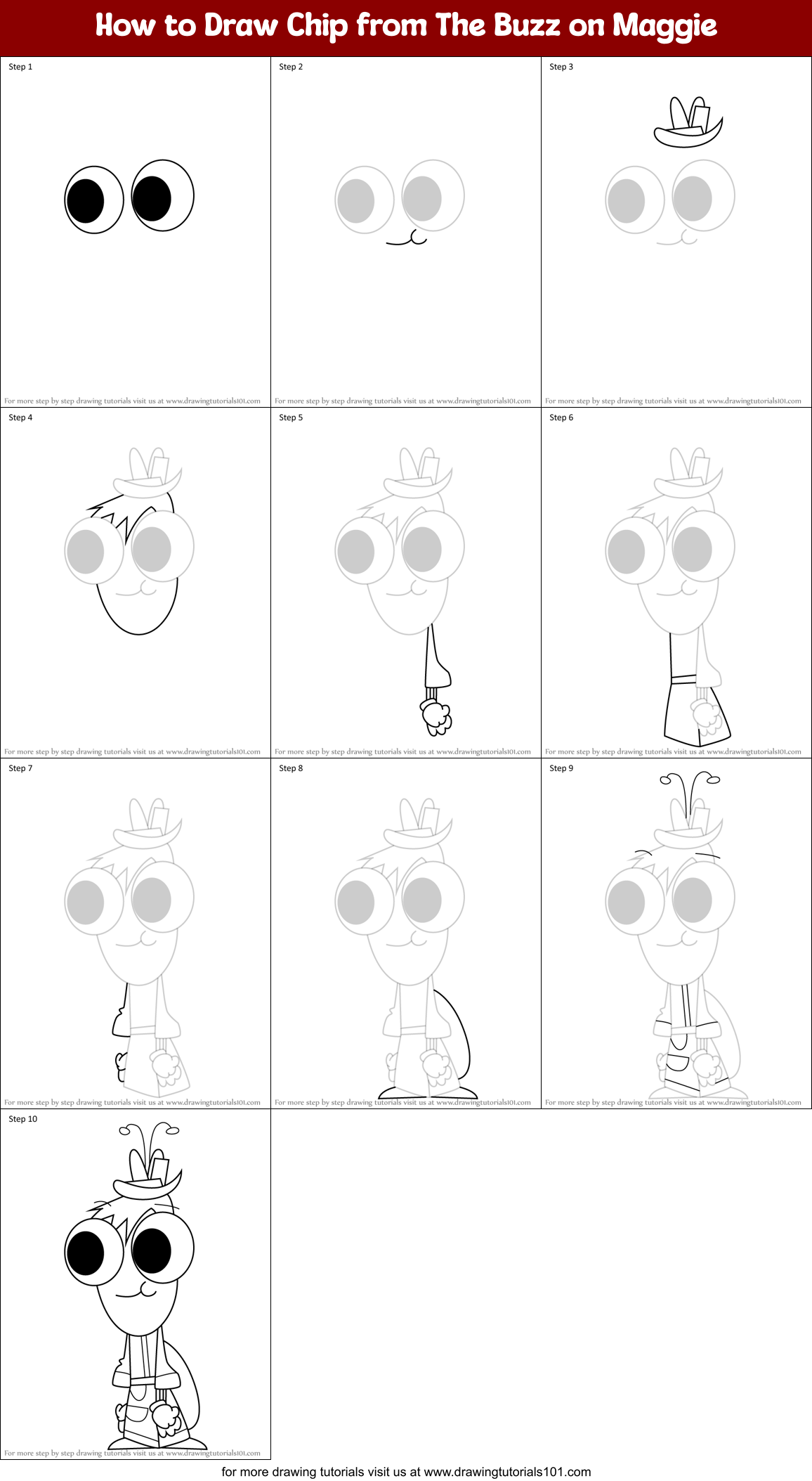 How to Draw Chip from The Buzz on Maggie Printable Step by Step