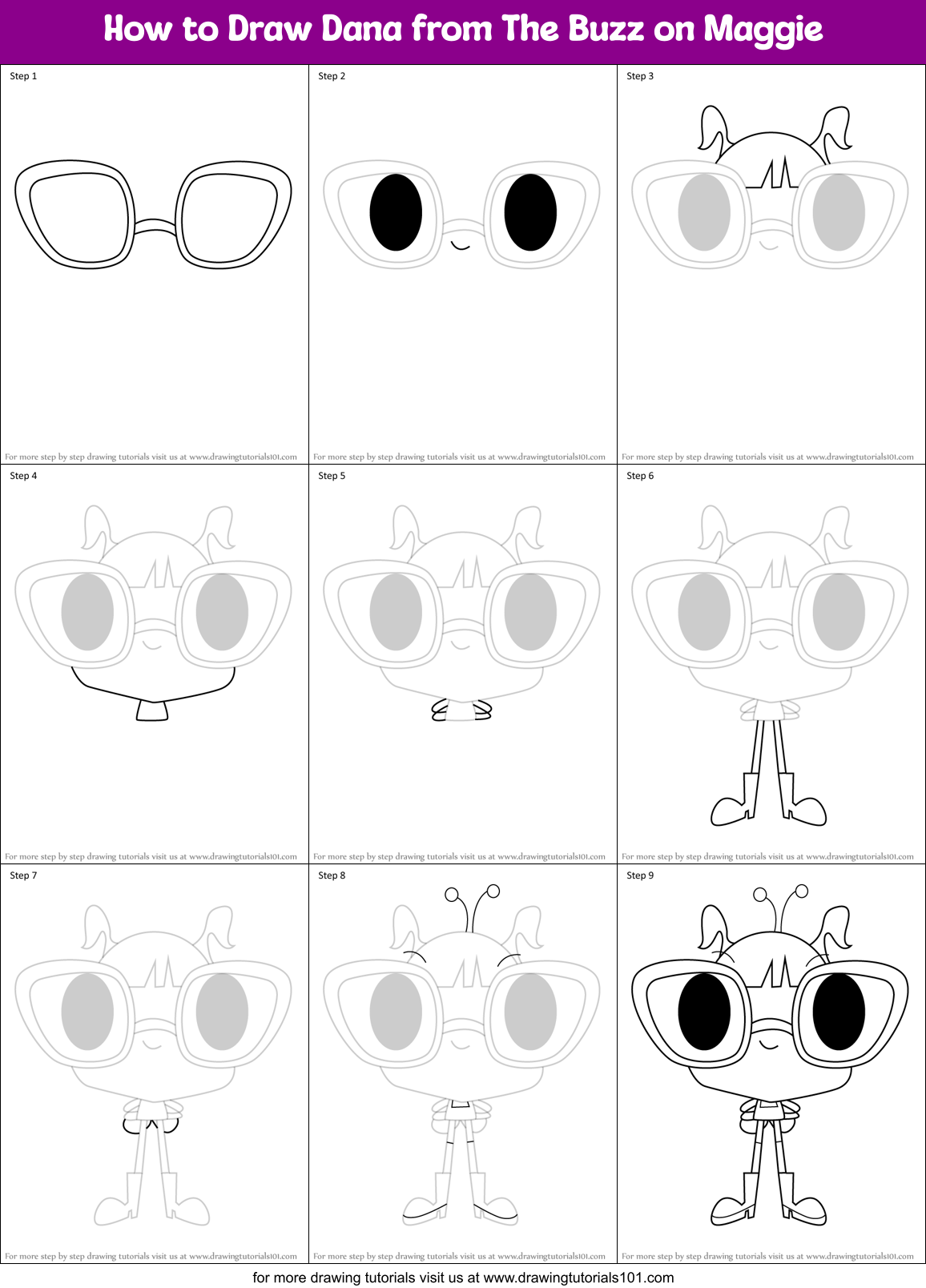 How to Draw Dana from The Buzz on Maggie Printable Step by Step