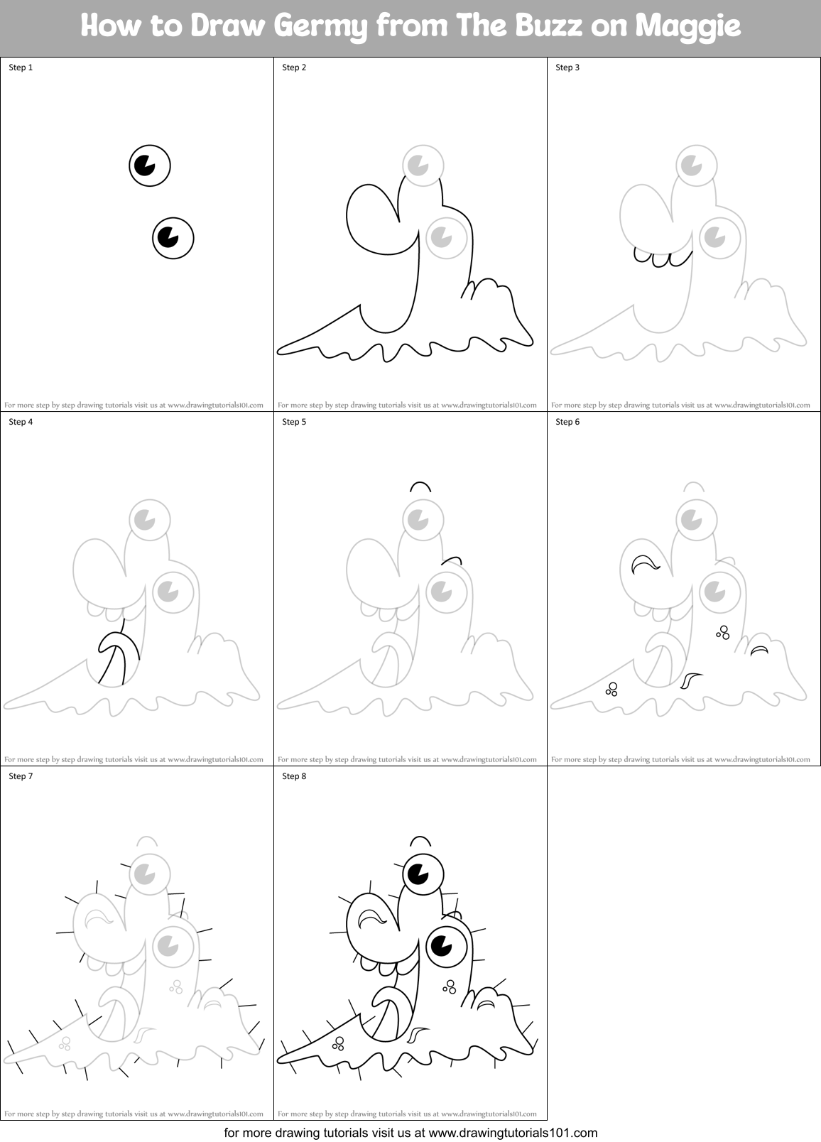 How to Draw Germy from The Buzz on Maggie Printable Step by Step