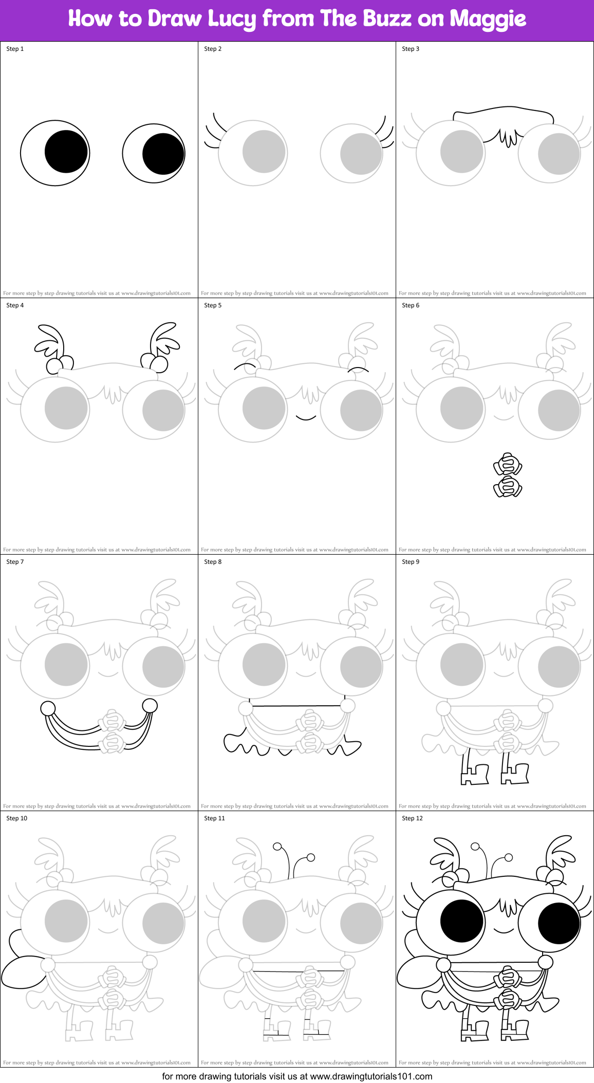 How to Draw Lucy from The Buzz on Maggie Printable Step by Step