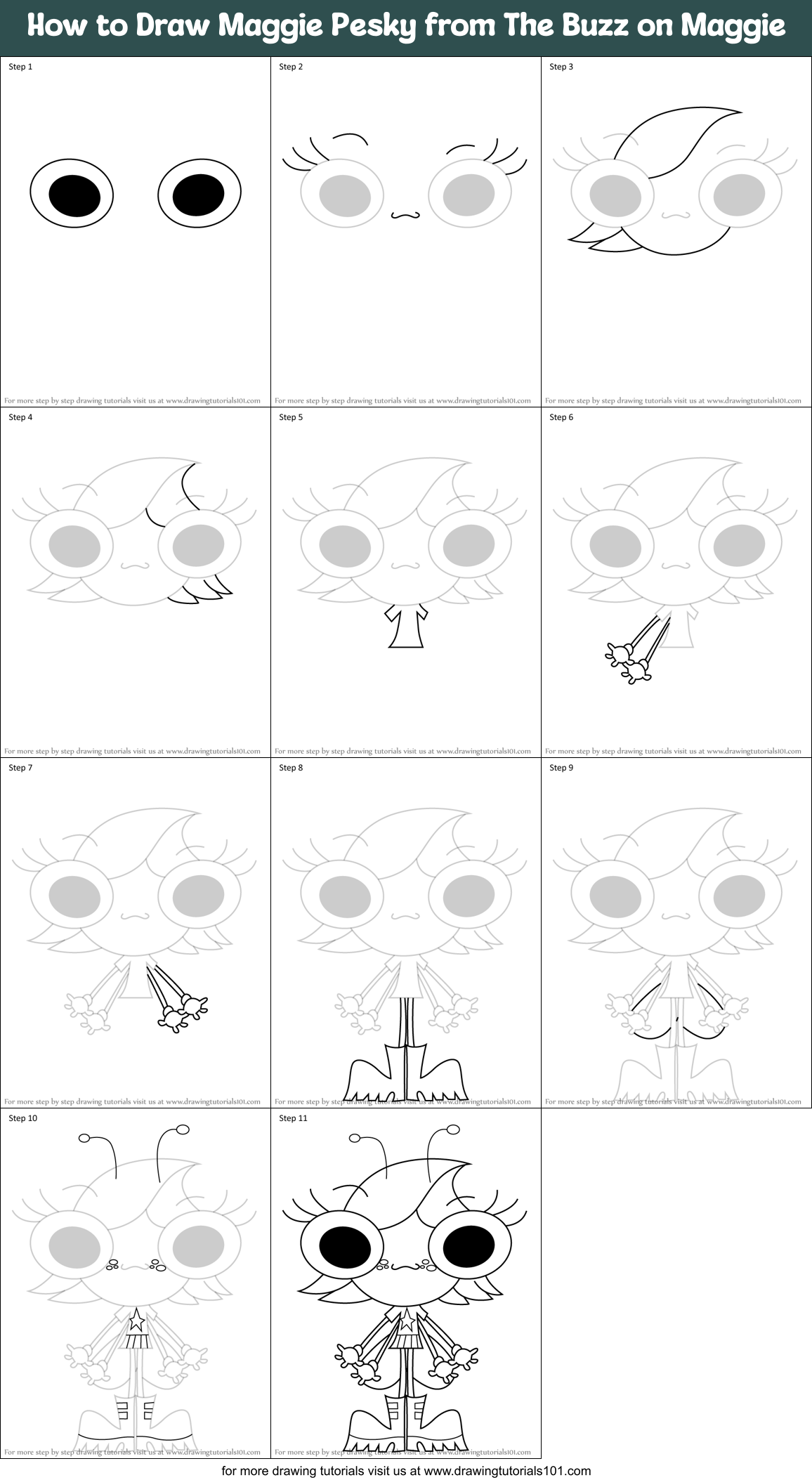 How to Draw Maggie Pesky from The Buzz on Maggie Printable Step by Step