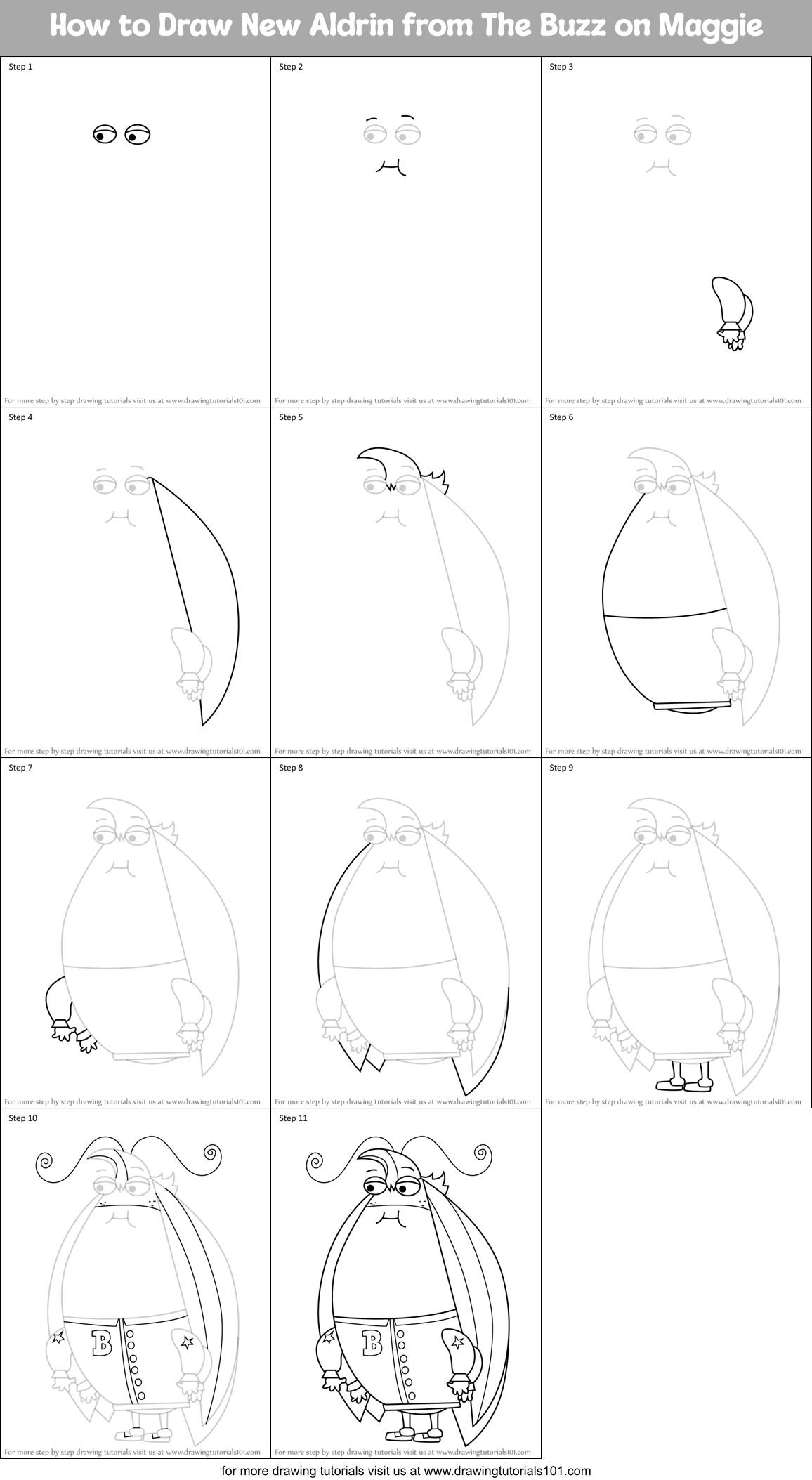 How to Draw New Aldrin from The Buzz on Maggie Printable Step by Step