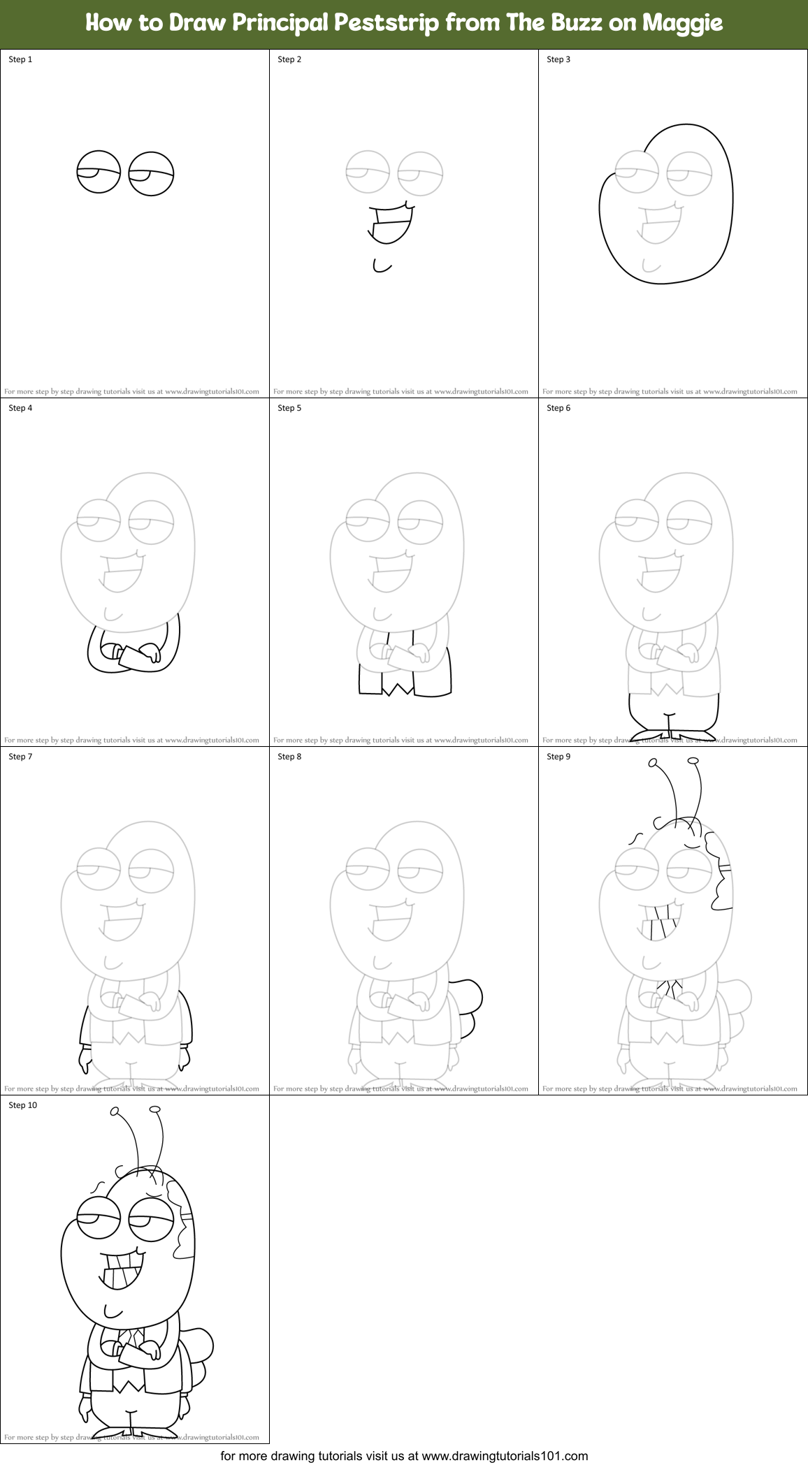 How to Draw Principal Peststrip from The Buzz on Maggie Printable Step by Step