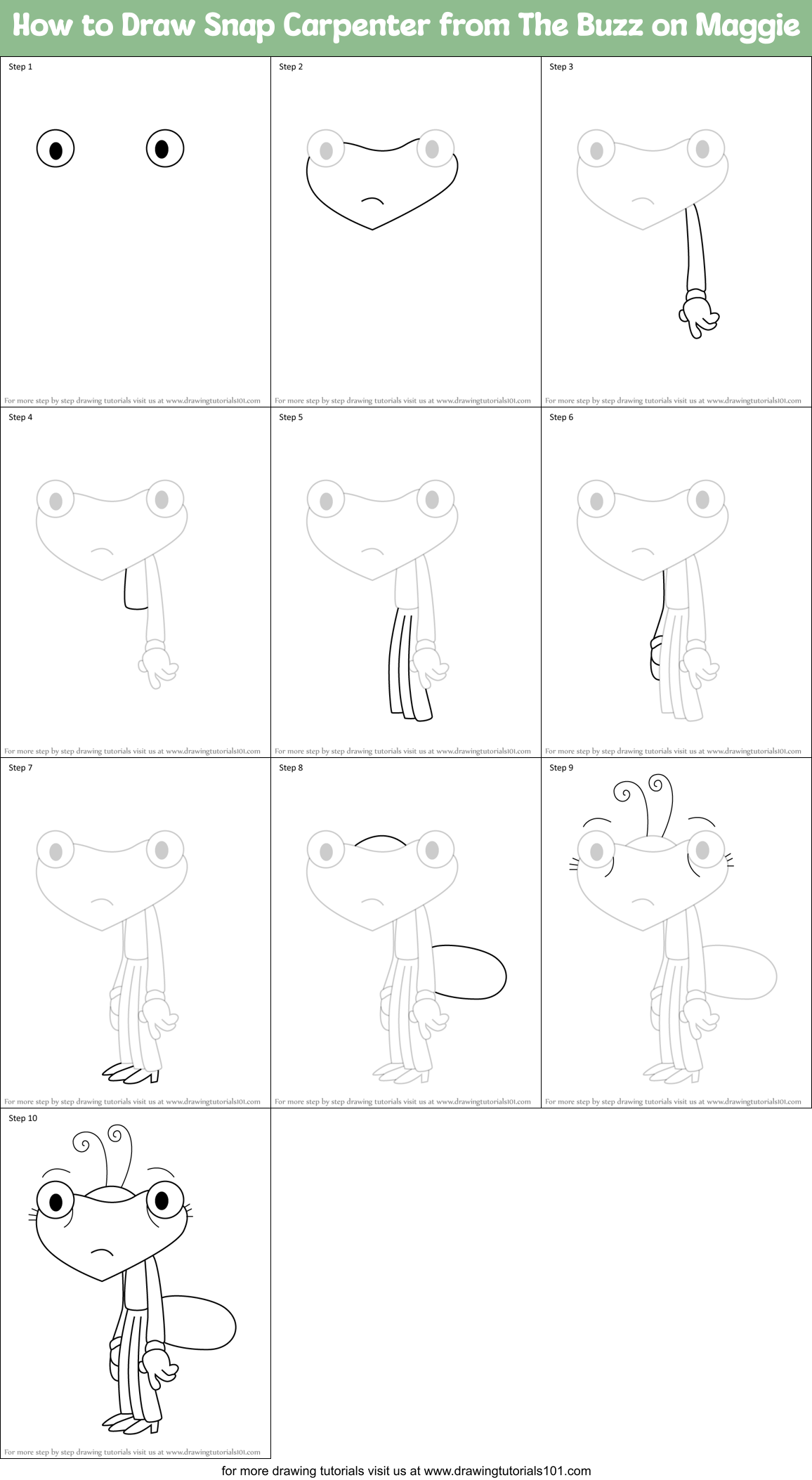 How to Draw Snap Carpenter from The Buzz on Maggie Printable Step by Step