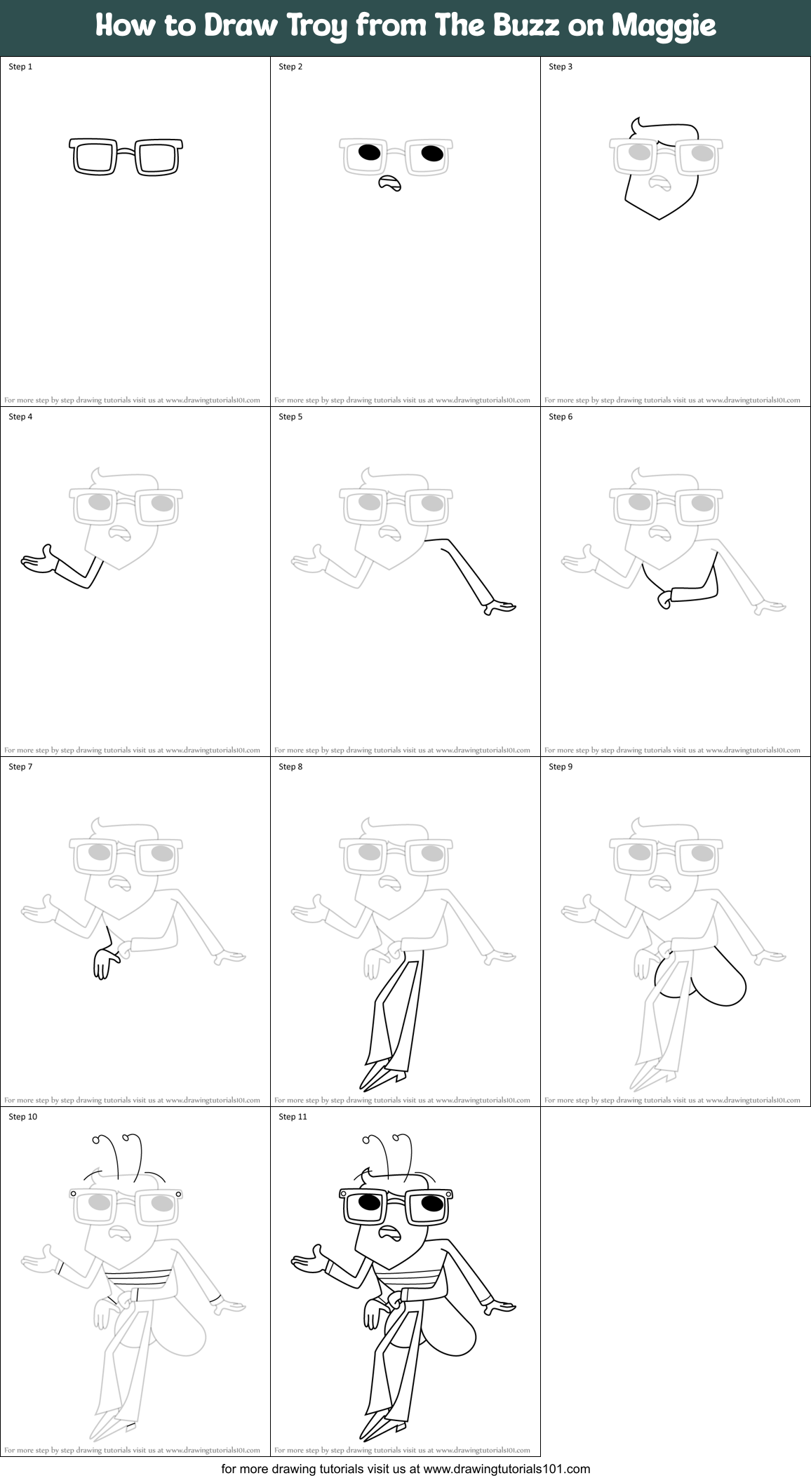How to Draw Troy from The Buzz on Maggie Printable Step by Step