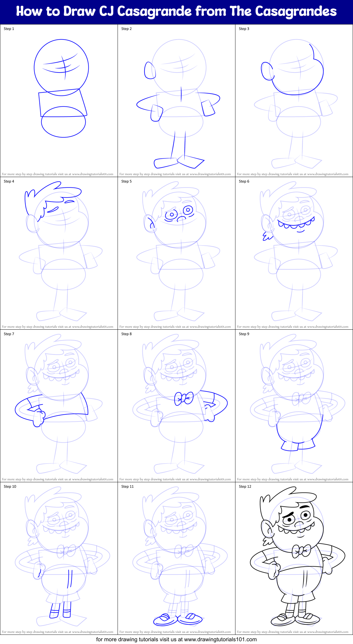 How to Draw CJ Casagrande from The Casagrandes Printable Step by Step