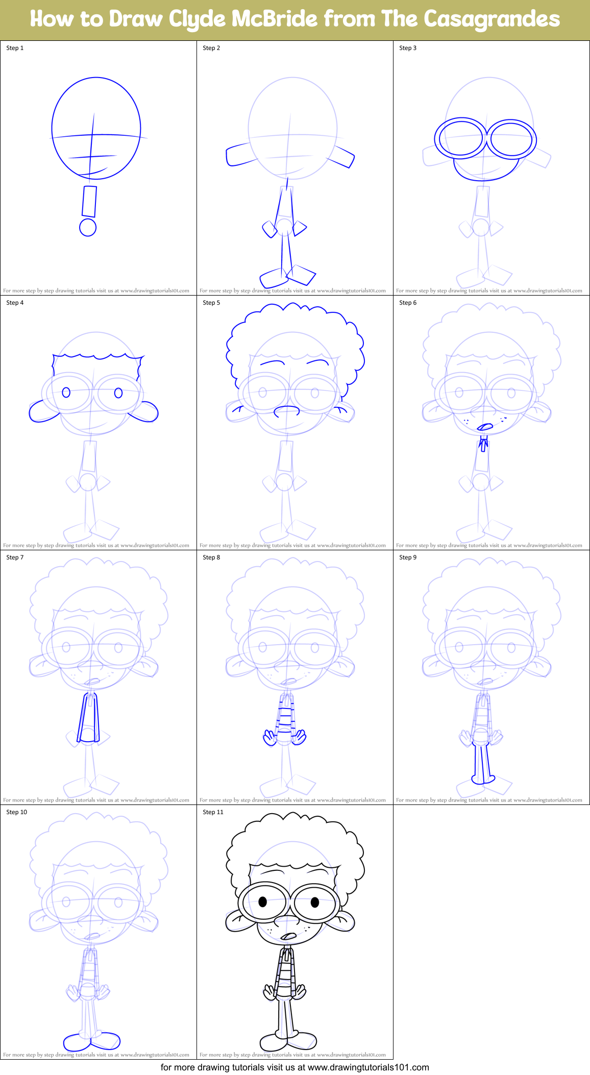 How to Draw Clyde McBride from The Casagrandes Printable Step by Step