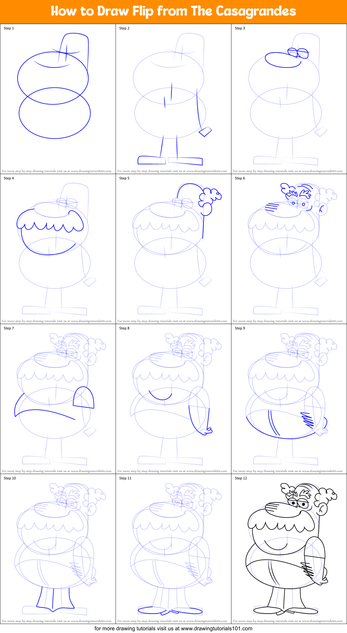 How to Draw Flip from The Casagrandes Printable Step by Step