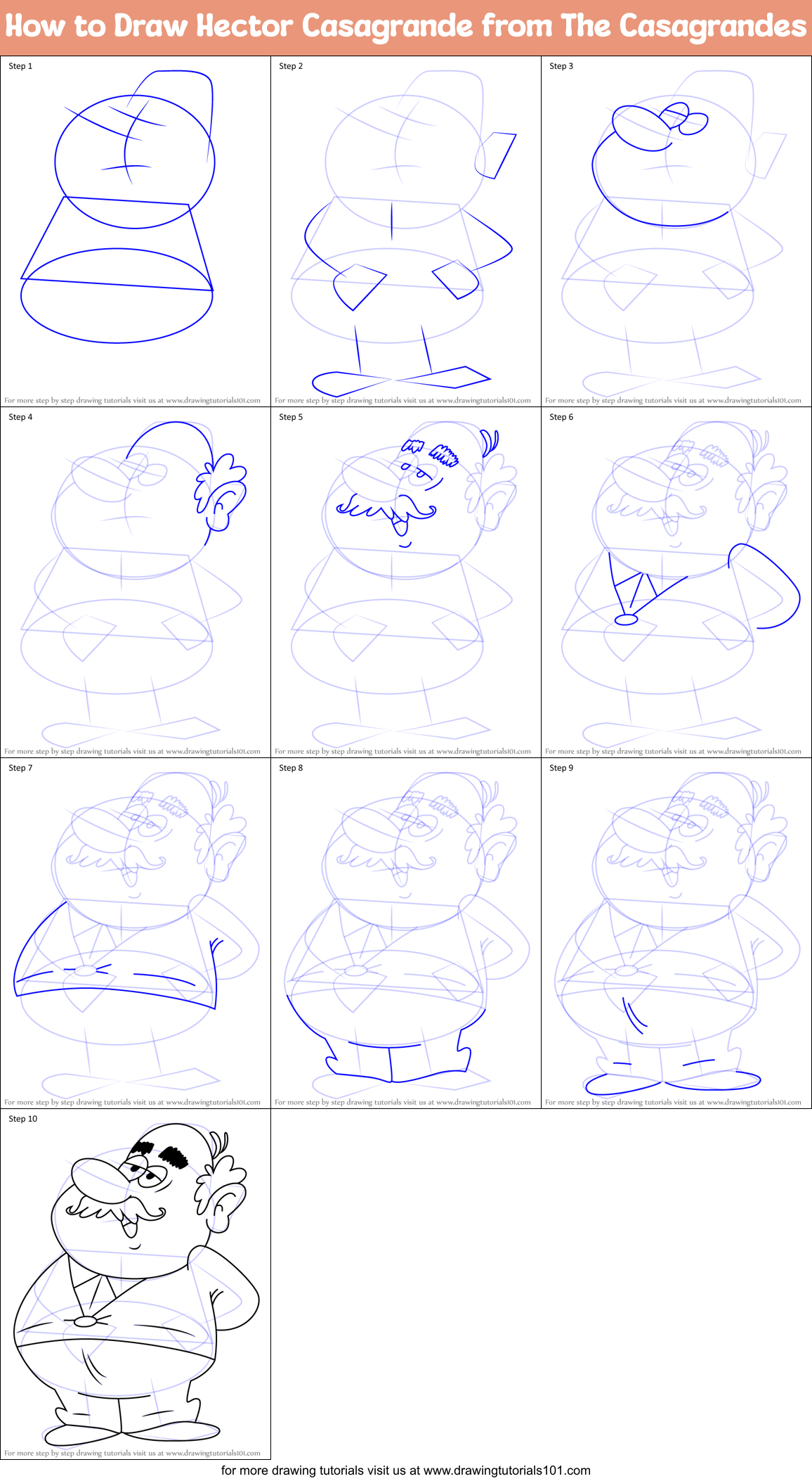 How to Draw Hector Casagrande from The Casagrandes Printable Step by Step