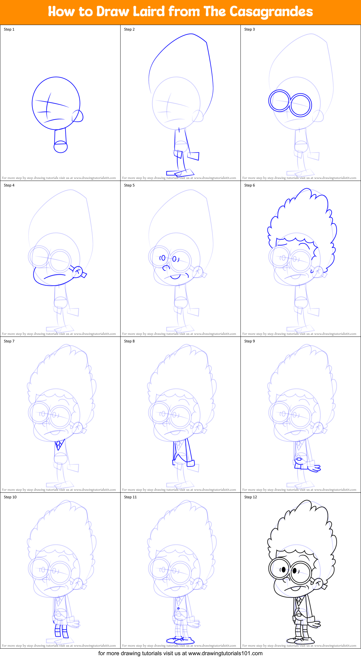 How to Draw Laird from The Casagrandes Printable Step by Step