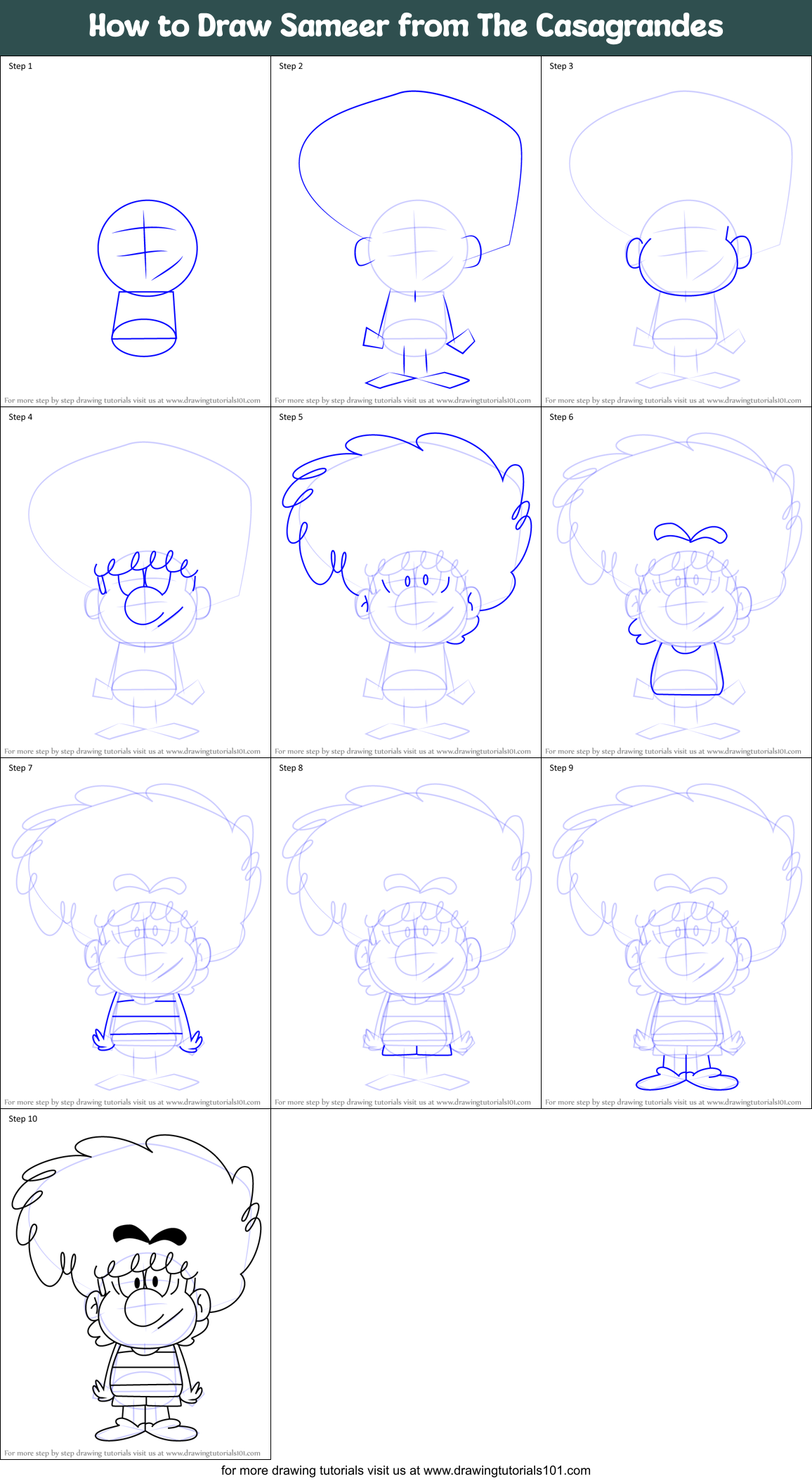 How to Draw Sameer from The Casagrandes Printable Step by Step