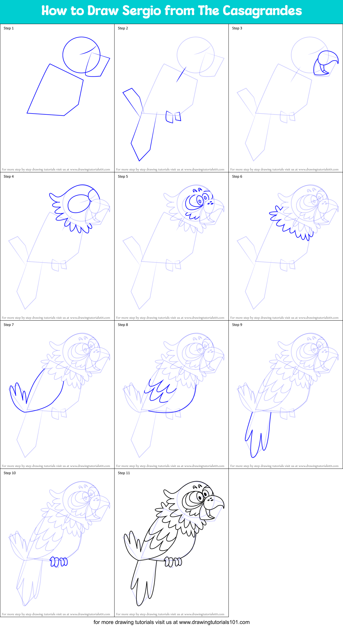 How to Draw Sergio from The Casagrandes Printable Step by Step