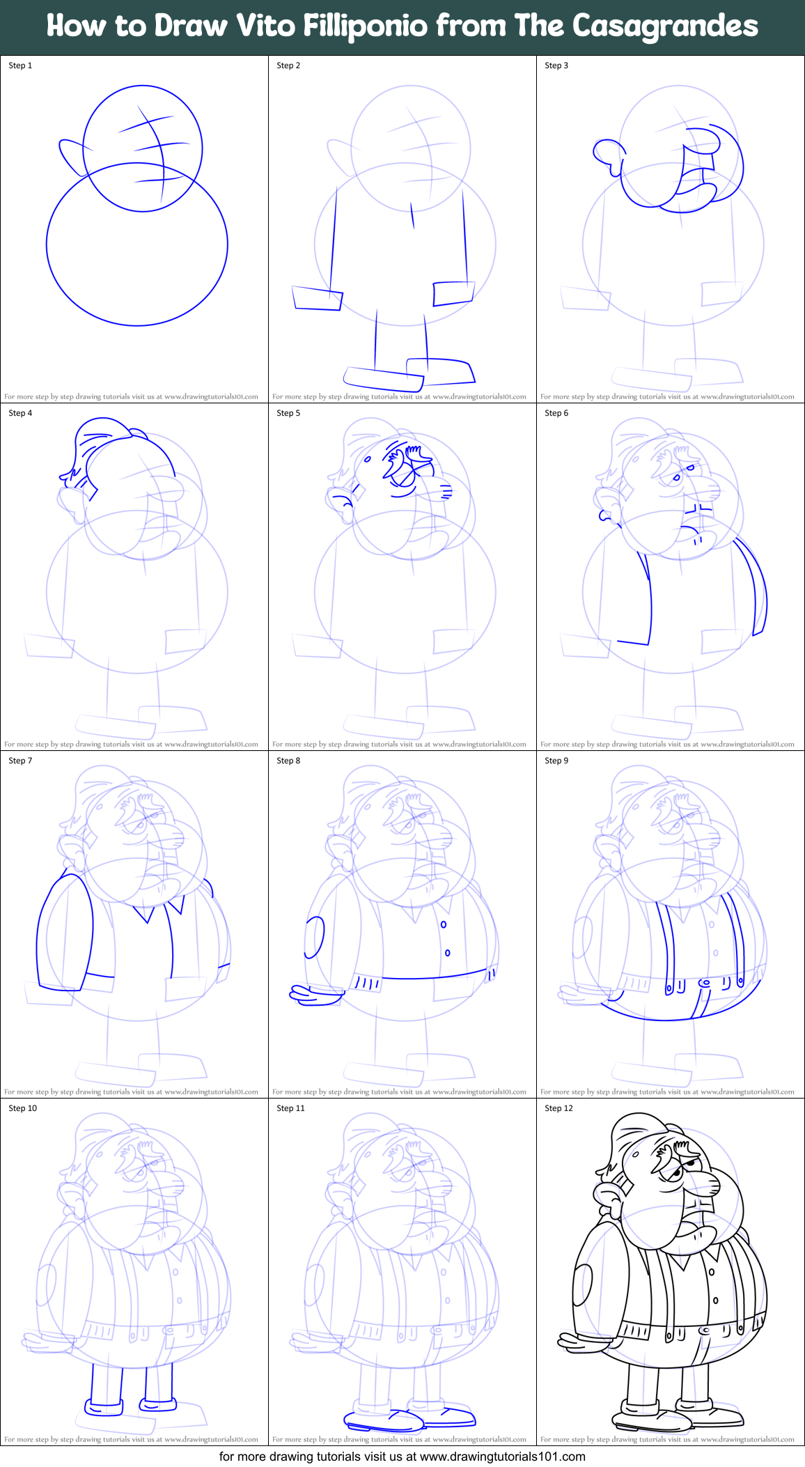 How to Draw Vito Filliponio from The Casagrandes Printable Step by Step