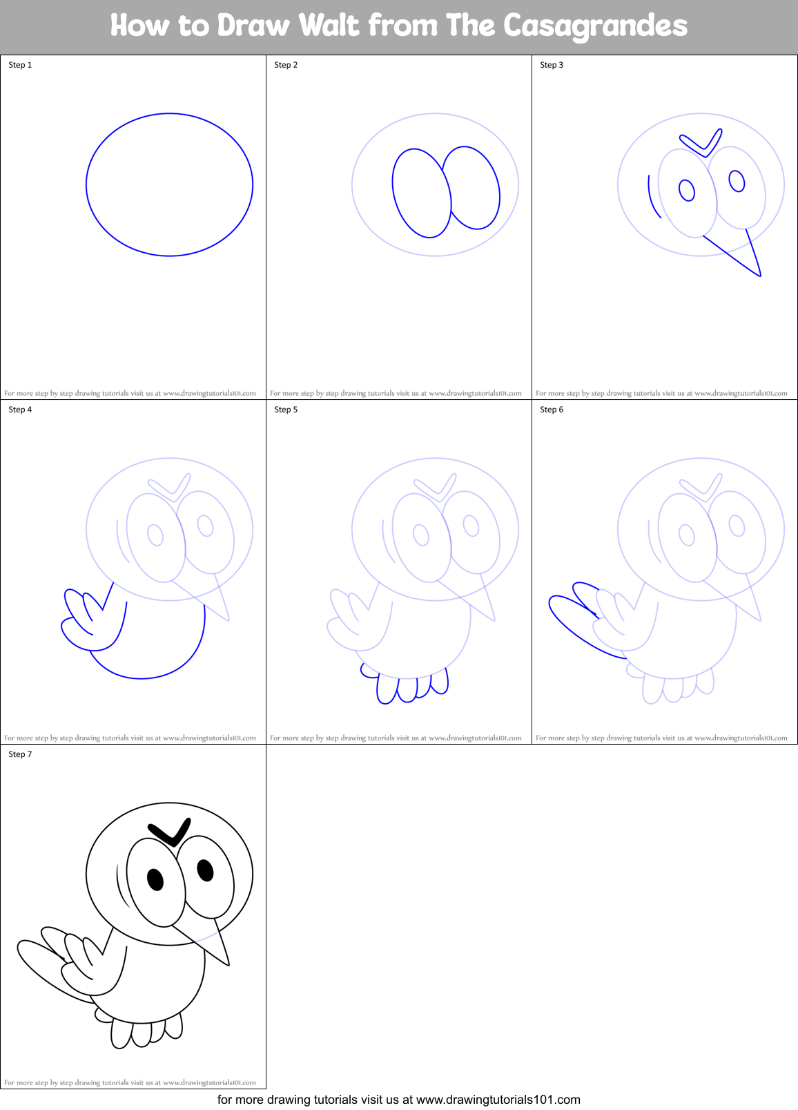 How to Draw Walt from The Casagrandes Printable Step by Step