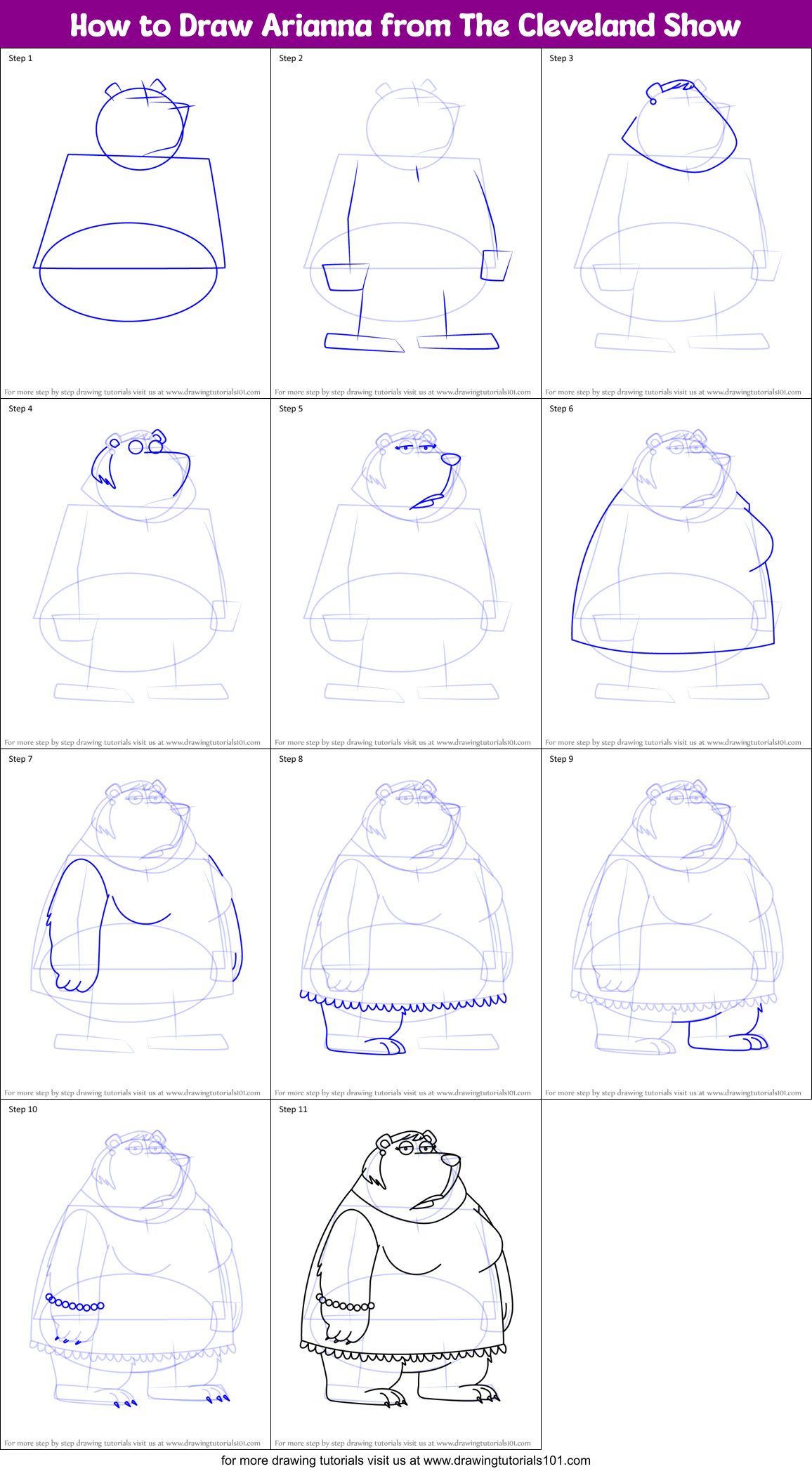 How to Draw Arianna from The Cleveland Show Printable Step by Step