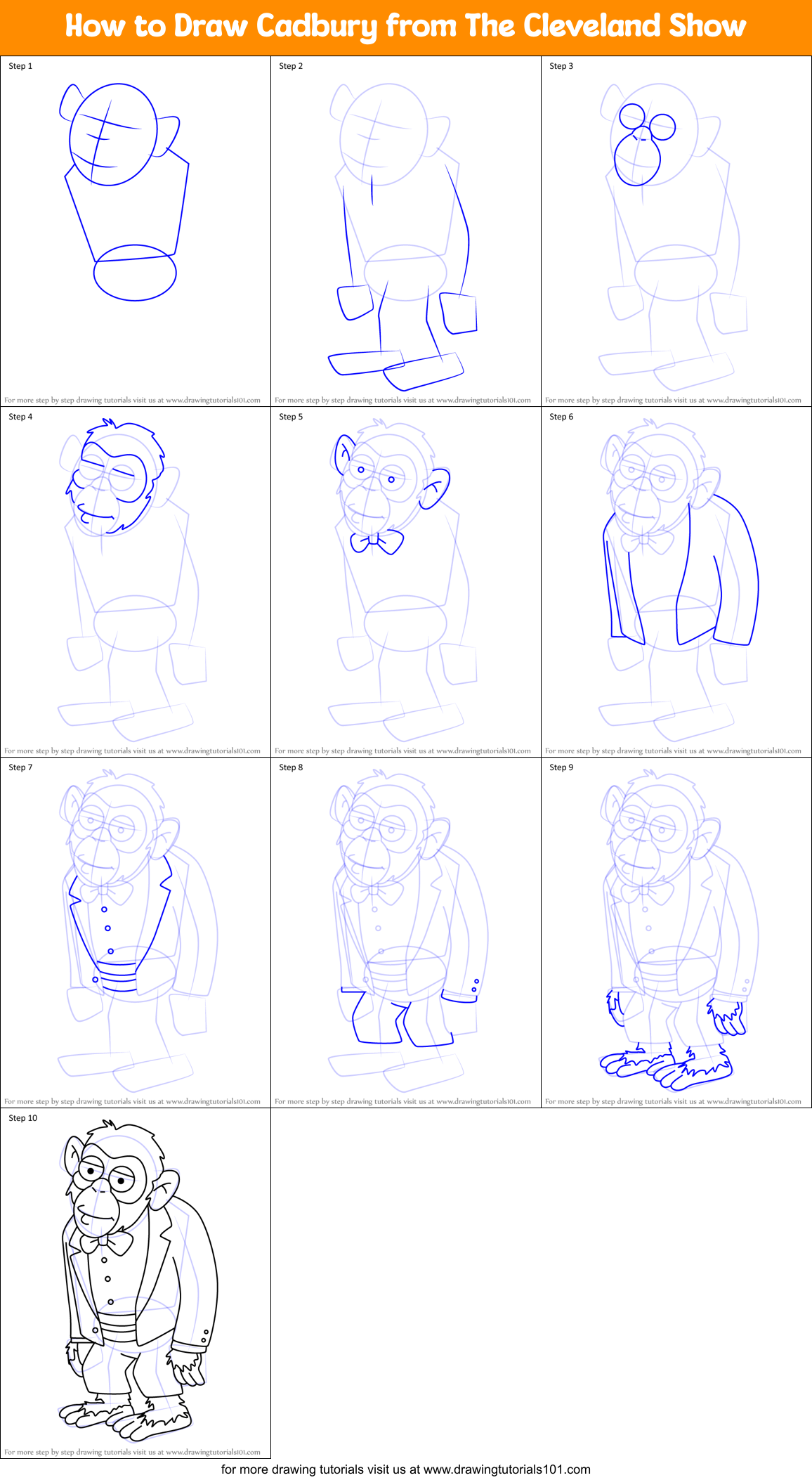 How to Draw Cadbury from The Cleveland Show Printable Step by Step