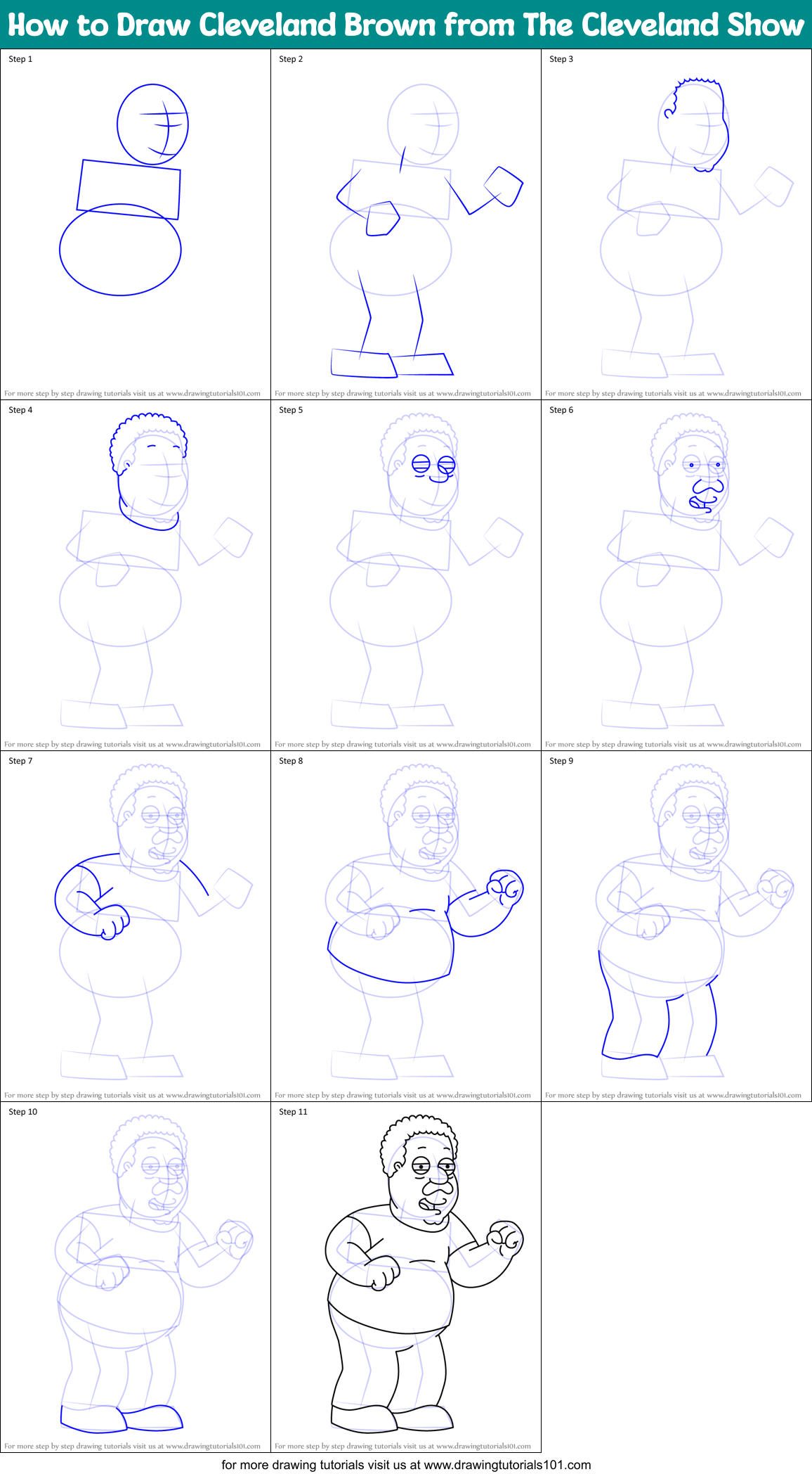 How to Draw Cleveland Brown from The Cleveland Show Printable Step by Step